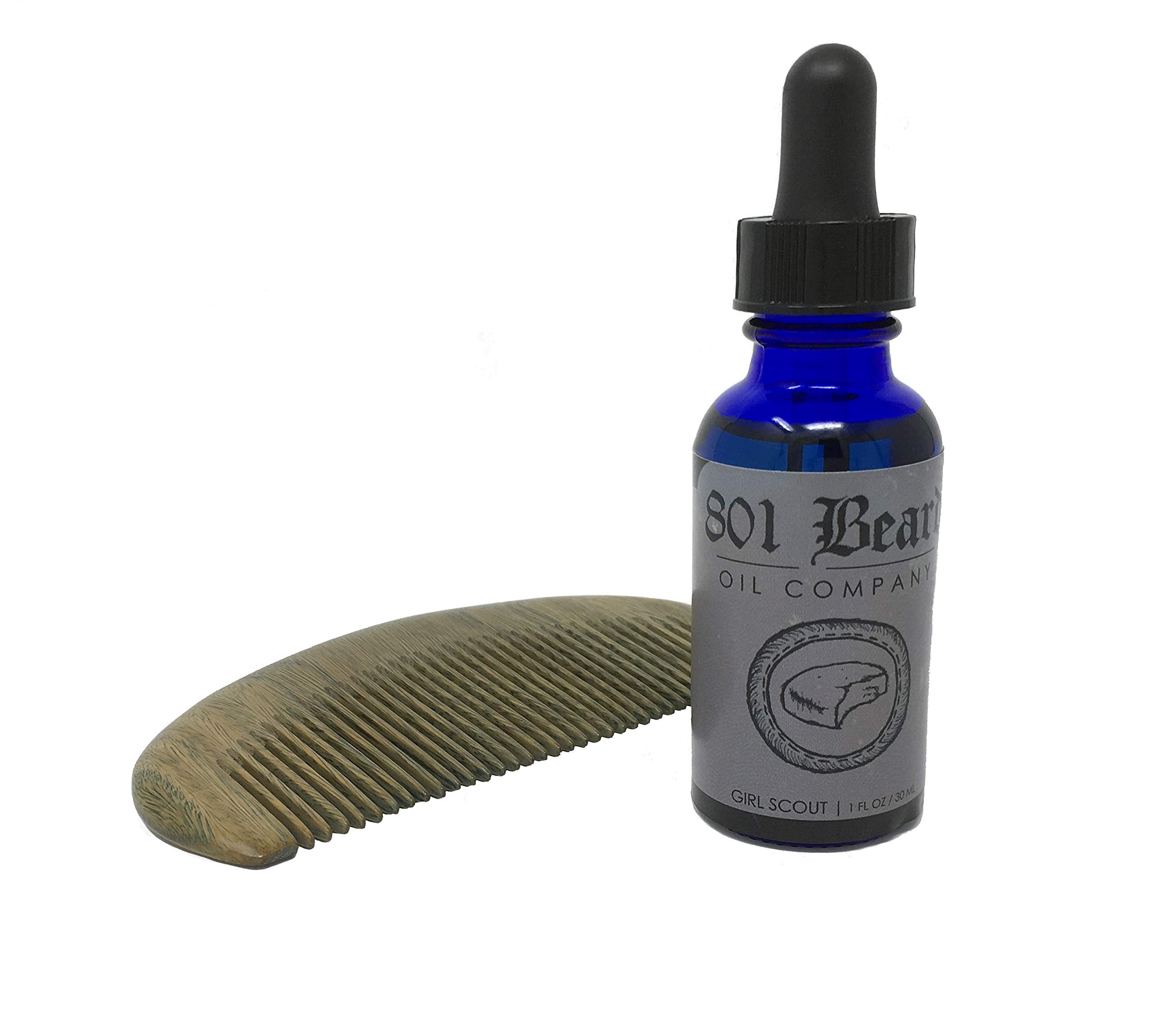801 Beard Oil Co. Girl Scout Beard Oil and Sandalwood Comb Gift Duo