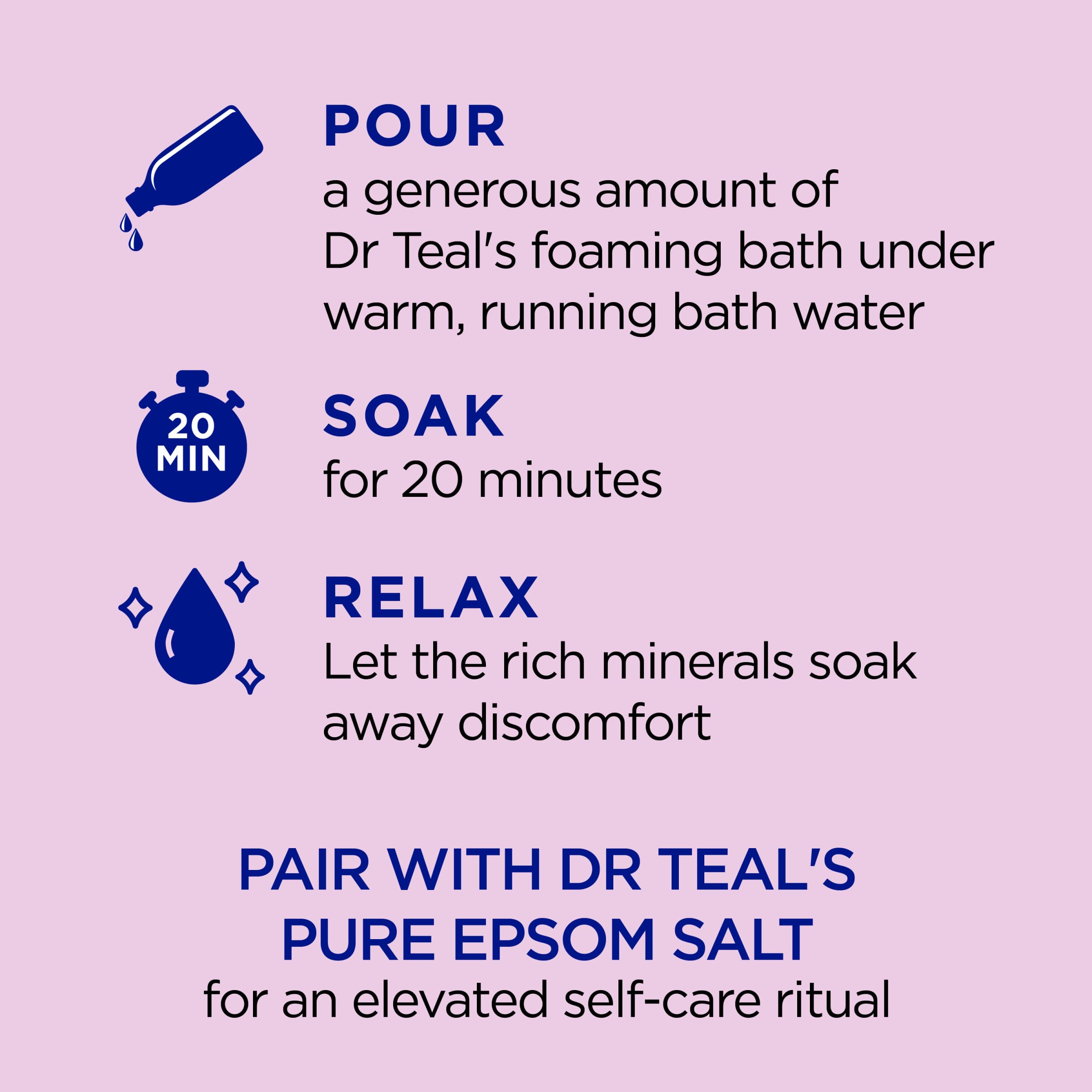 Dr Teal's Foaming Bath with Pure Epsom Salt, Black Elderberry, 34 fl oz (Pack of 2), Clear