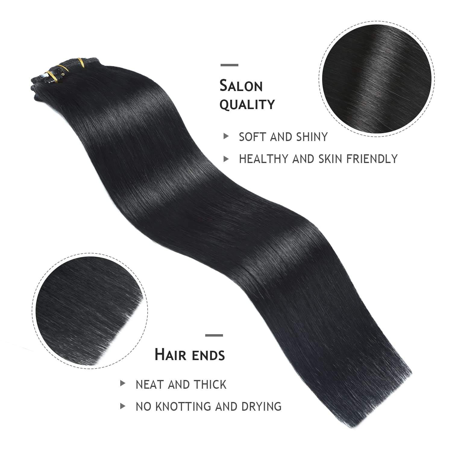 YILITE Clip in Hair Extensions Real Human Hair 8Pcs/Pack 120g Jet Black Straight Thick Invisible Remy Natural Hair Double Weft C