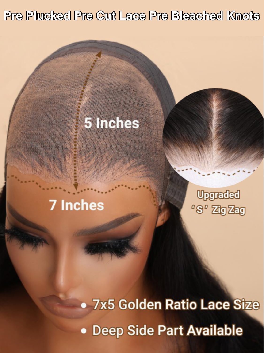 Unice Bye Bye Knots Glueless Wig Body Wave 7X5 Pre Cut Lace Front Wigs Human Hair Bleached Knots Balayage Black Blonde Highlight