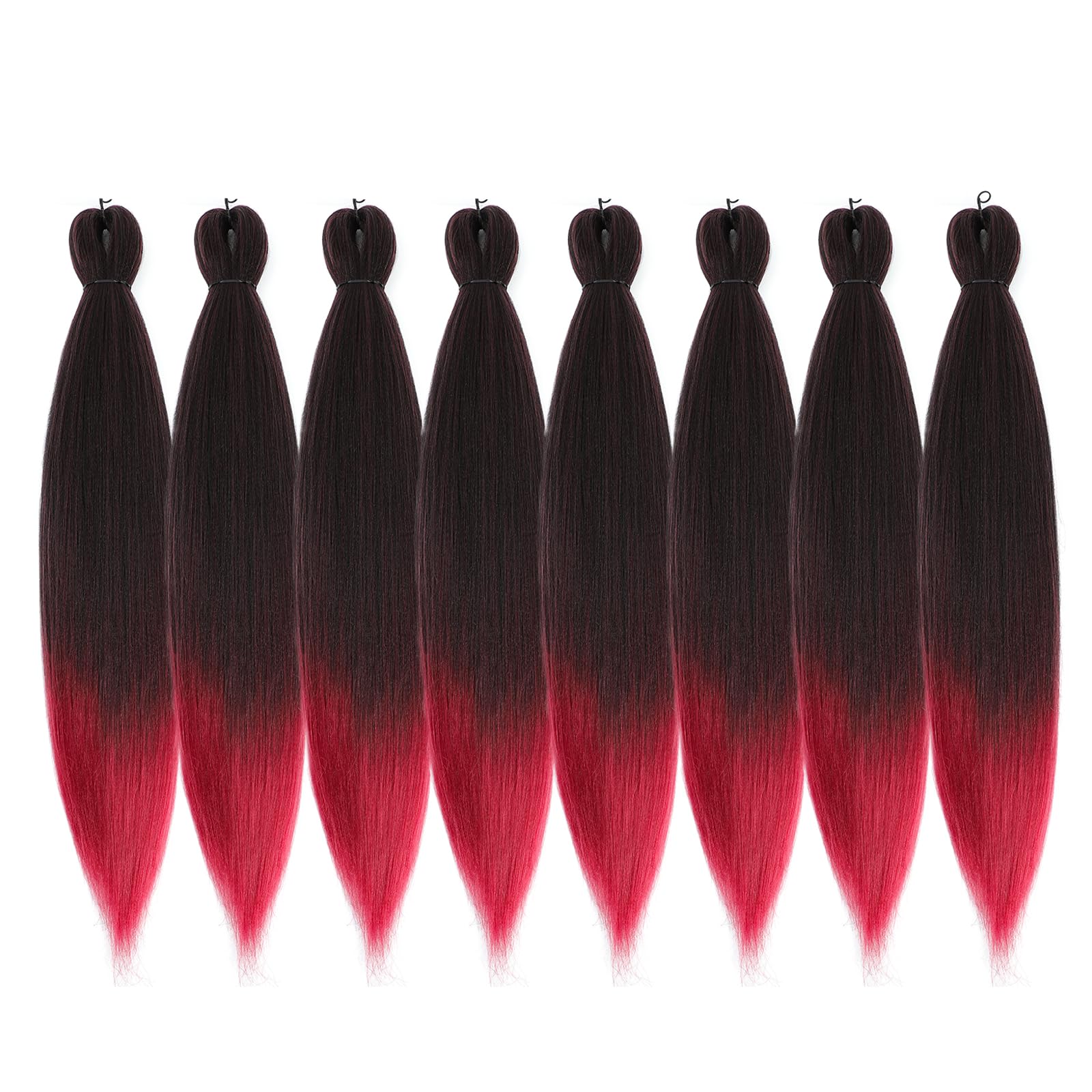 Difunee Pre-Stretched Braiding Hair - 16 Inch 8 Packs Ombre Red Short Braiding Hair For Twist Or Box Braids, Yaki Texture Hot Wa