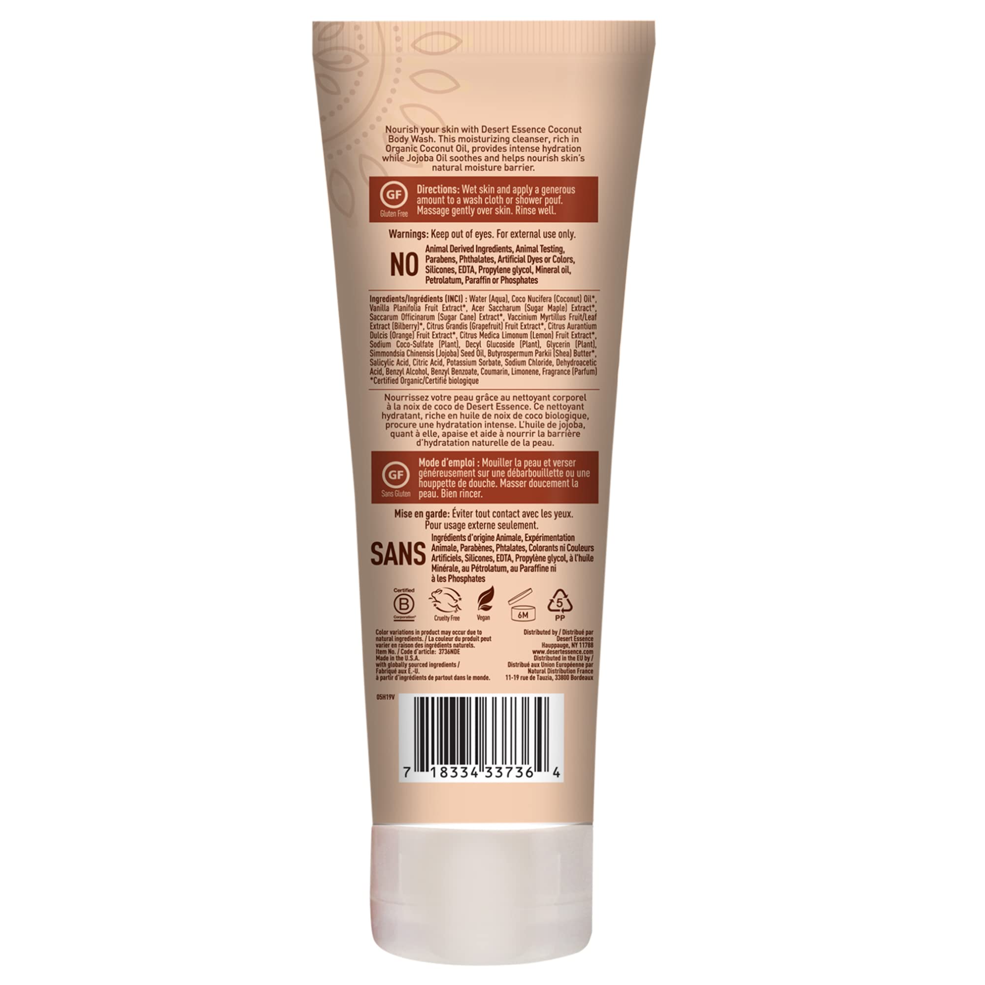 Desert Essence Coconut Body Wash Deep Hydration Infused with Moisture-Rich Botanicals Jojoba Oil, Organic Coconut & Shea Butter