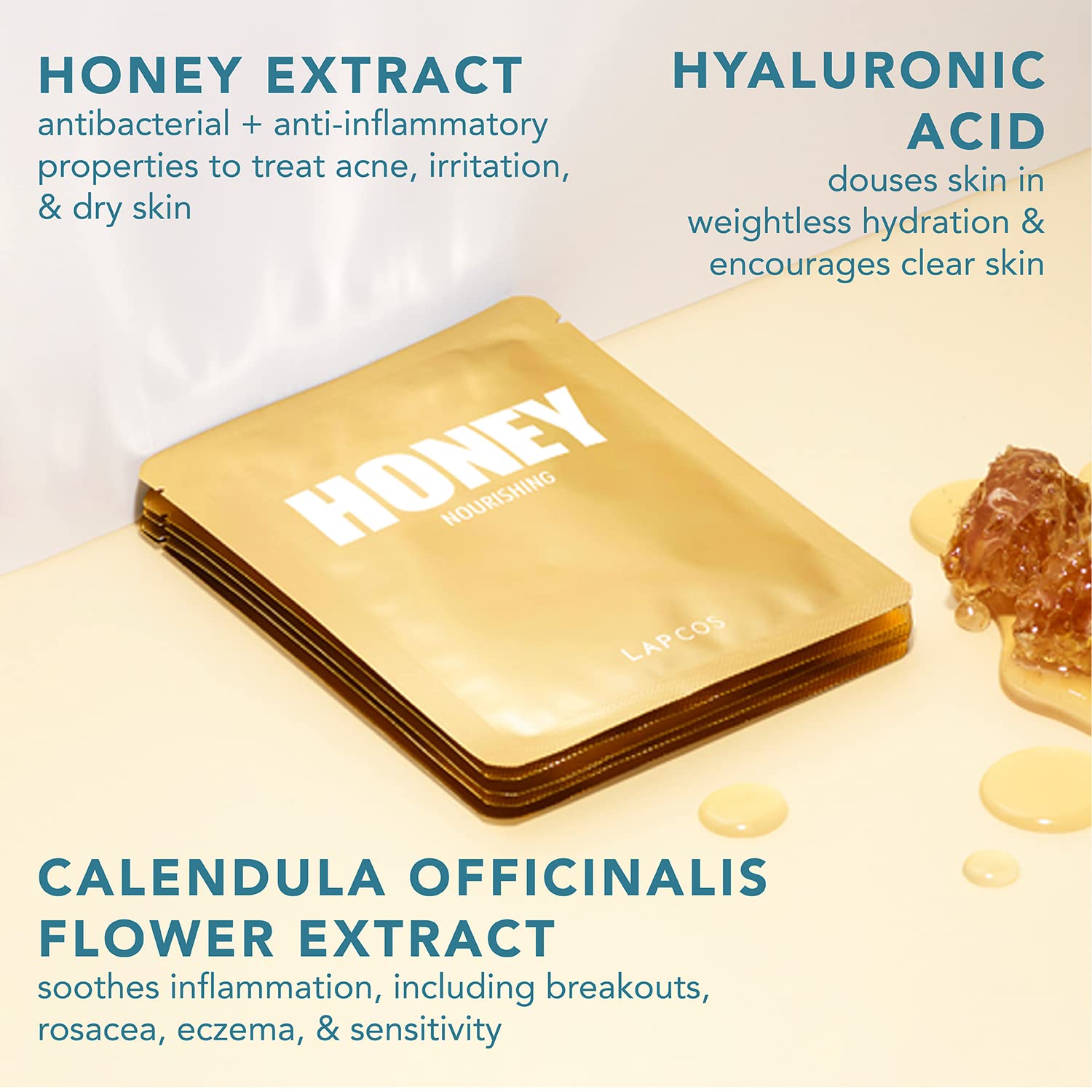 Lapcos Honey Sheet Mask, Daily Face Mask With Hyaluronic Acid And Antioxidants To Hydrate And Tighten Dry Skin, Korean Beauty Fa