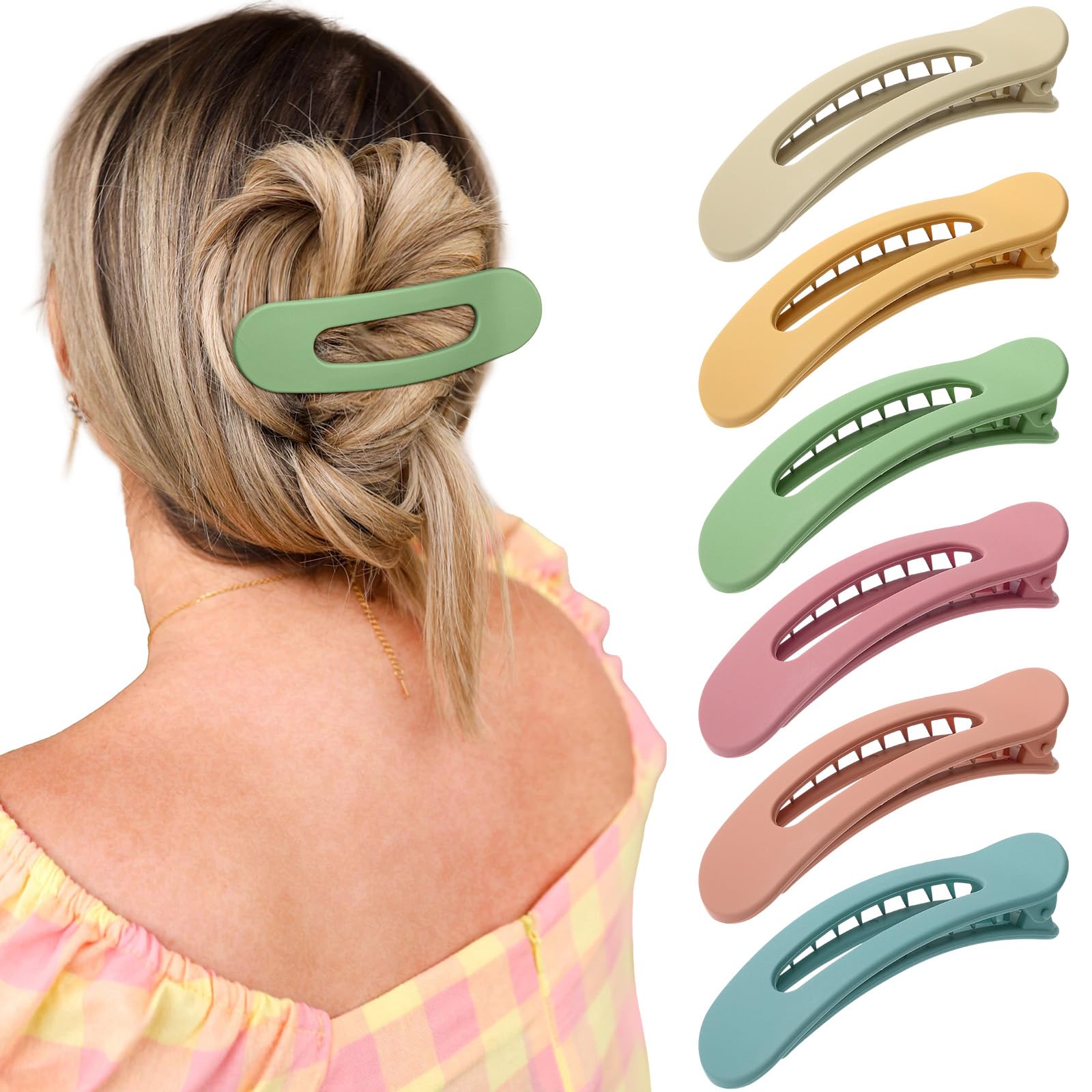French Concord Flat Hair Clips - 6PCS Curved Hair Claw No Slip Hair Clips Volume Strong Hold Clip Hair Claw for Women Girls