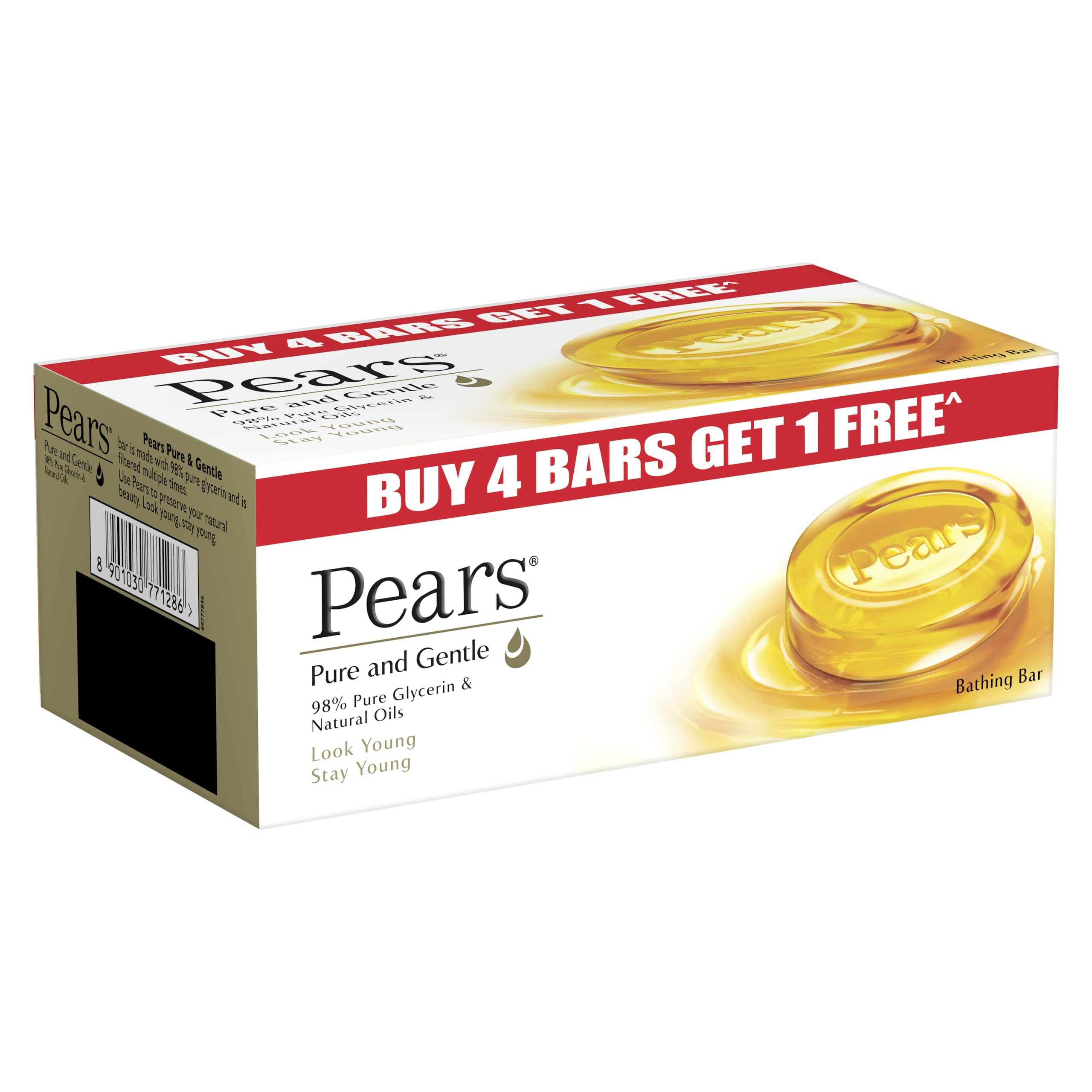 Pears Pure And Gentle Bathing Bar, 125G (Buy 4 Get 1 Free)