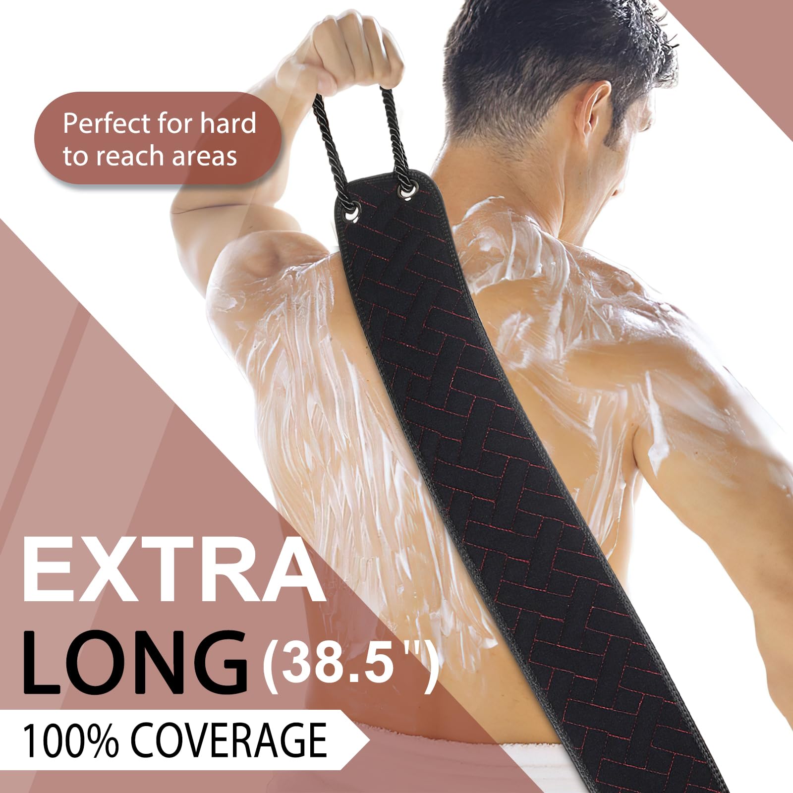Exfoliating Back Scrubber With Upgraded Handles, 38.5 Inch Double-Sided Body Scrub Bath Exfoliator, Exfoliating Washcloth For Us