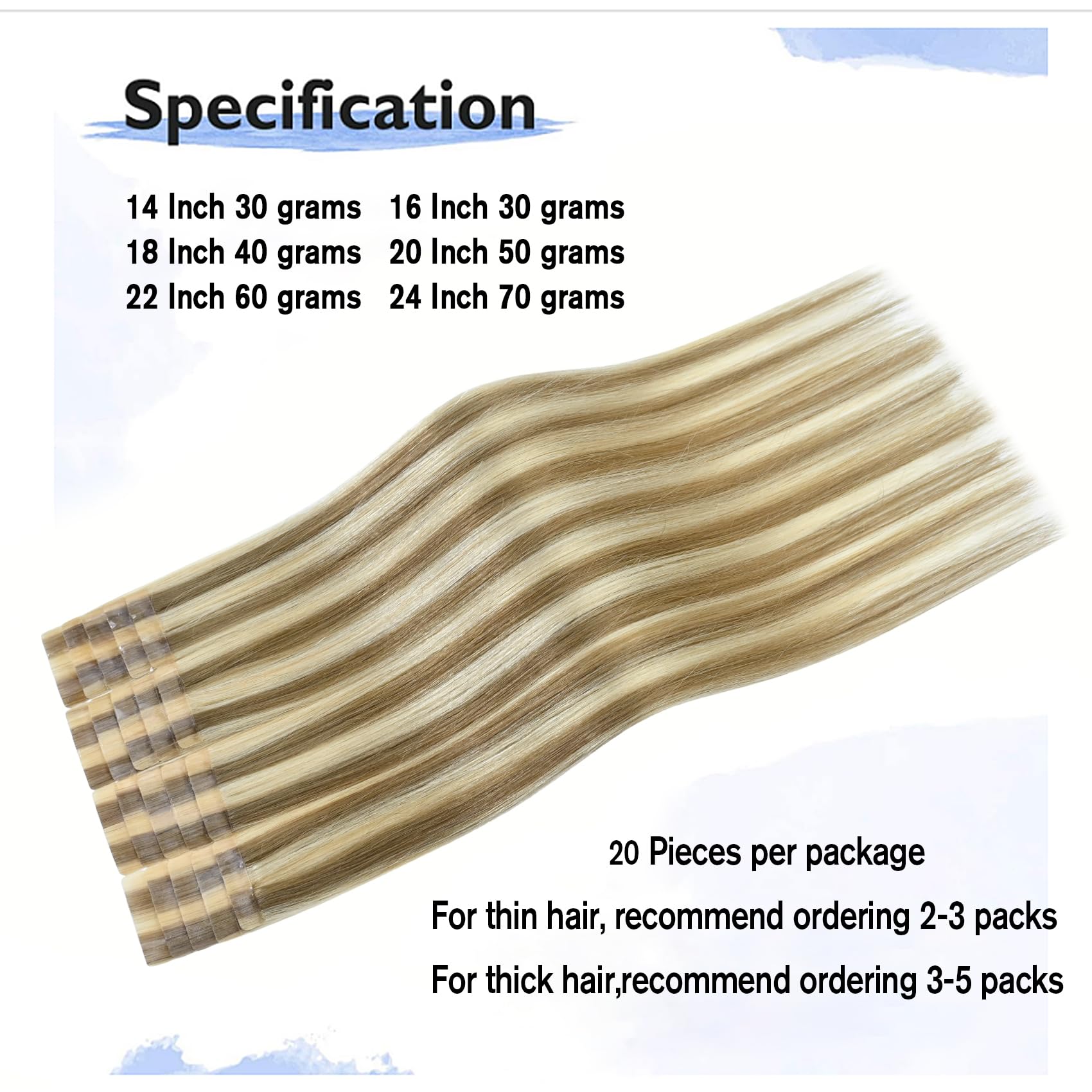 Aison Tape in Hair Extensions Ash Blonde Mixed Bleach Blonde 100% Remy Human Hair Extensions Silky Straight for Women 20 Pcs/Pac