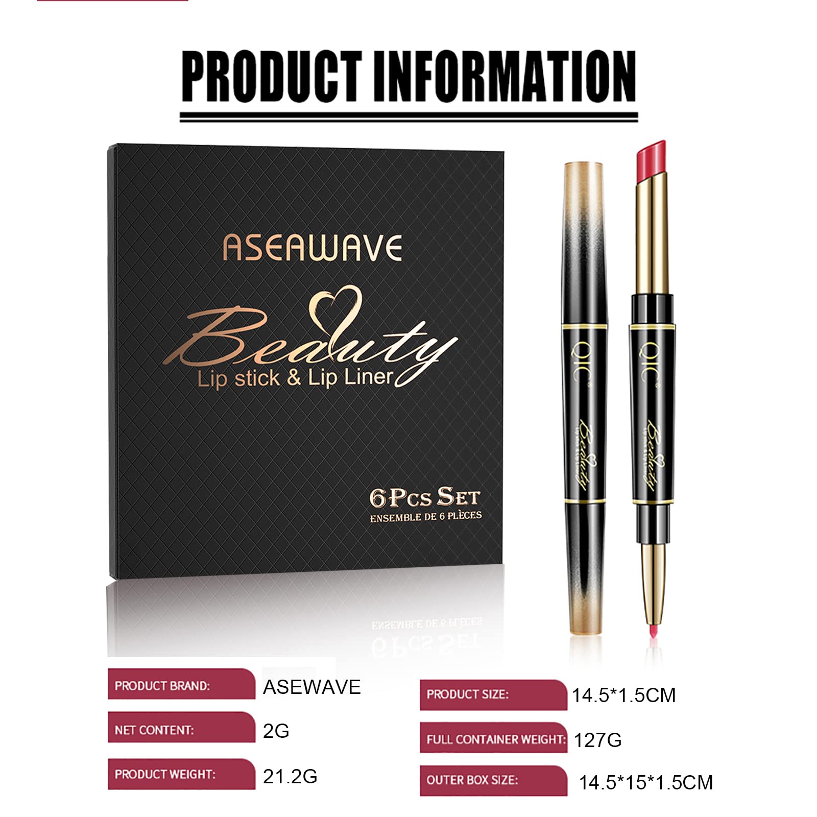 Lip Liner And Lipstick Makeup Set, 6Pcs 2 In 1 Double Head Lipstick Set Waterproof Long Lasting Matte Lipstick Gift Set For Dail