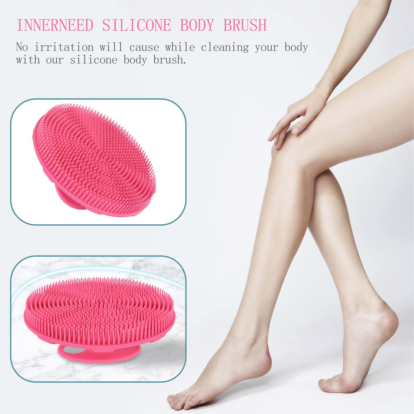 Innerneed Food-Grade Soft Silicone Body Scrubber Shower Brush, With Scalp Massager Shampoo Brush, Wet & Dry Manual Scalp Care Ha