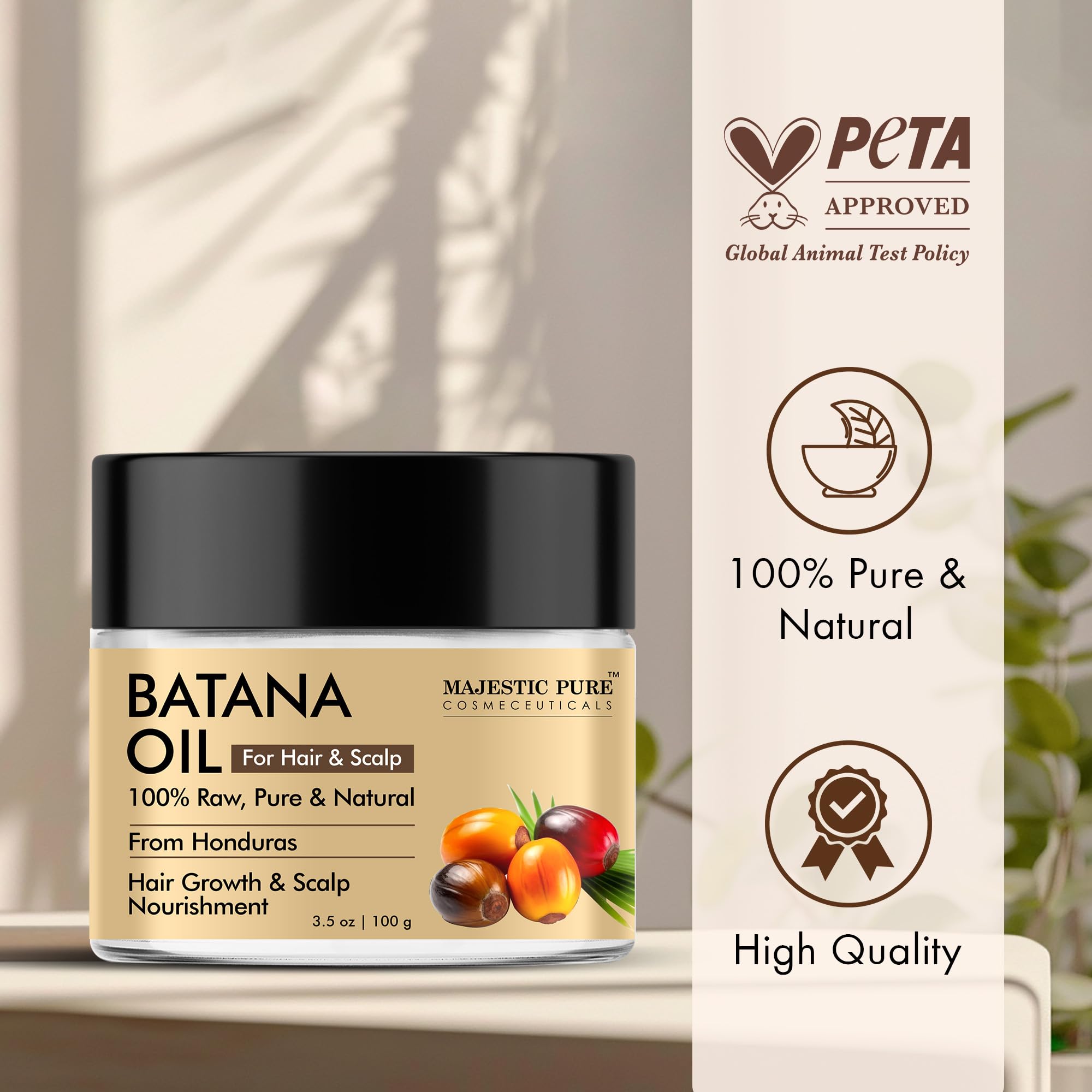 Majestic Pure Batana Butter For Hair Growth | Moisturizes Scalp & Hair | Nourishing & Volumizing | 100% Pure & Natural | Peta Ce