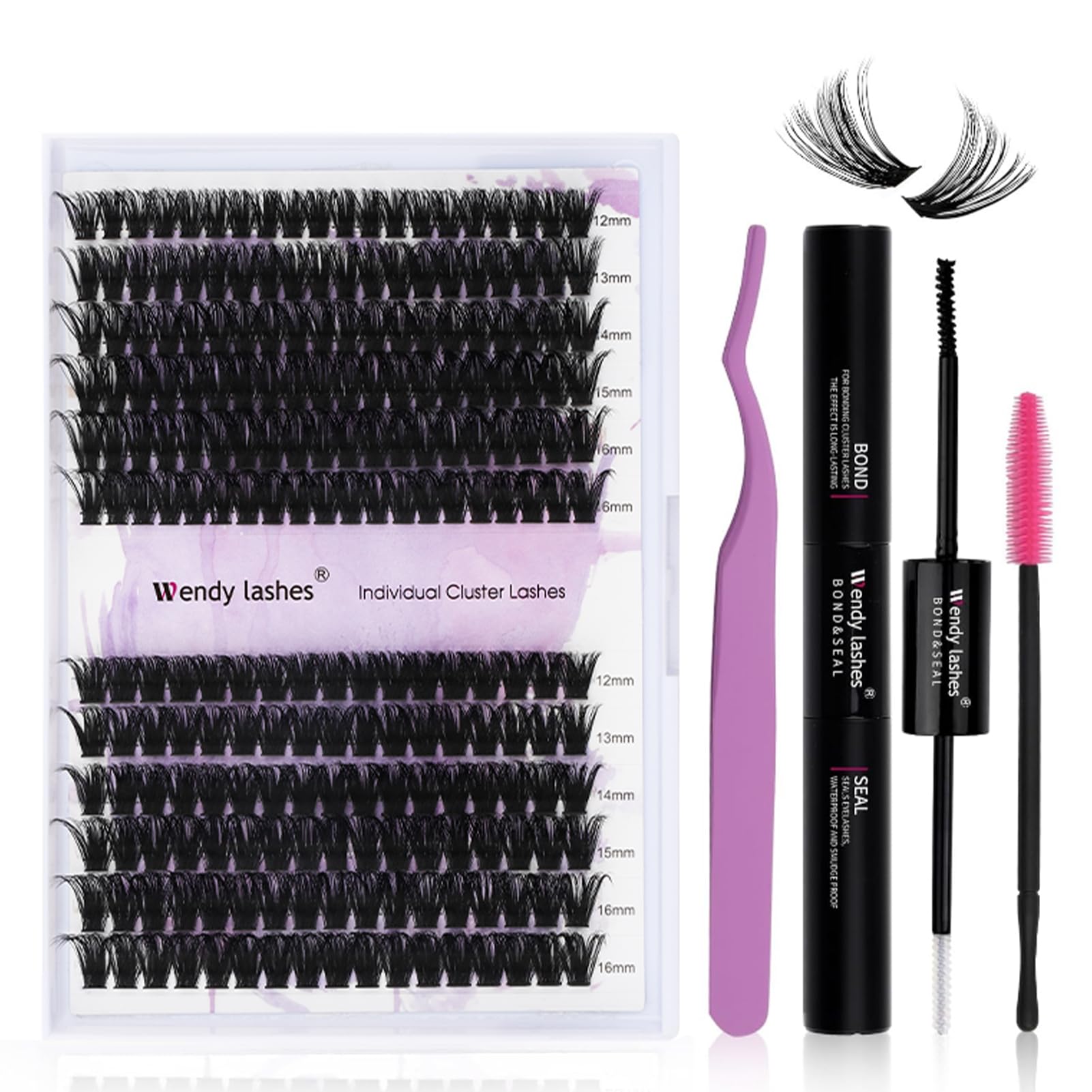 DIY lash Extension Kit 60D+80D Lash Cluster Kit with 240 PCS C/D Curl 12-16mm Mixed,Individual Lashes Clusters Lash Band and Sea