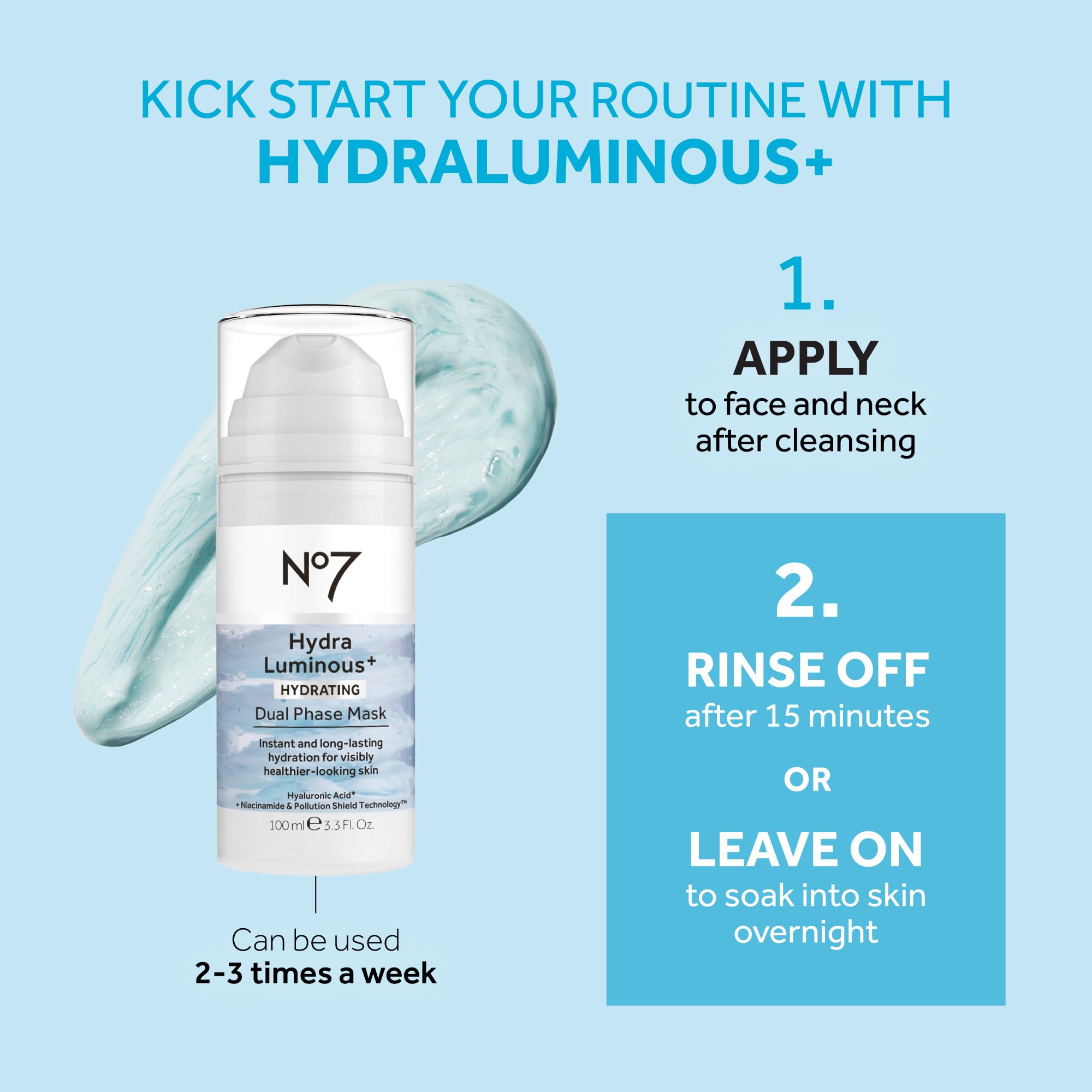 No7 Hydraluminous+ Hydrating Dual Phase Face Mask - Hyaluronic Acid Overnight Face Mask With Vitamin B3 Niacinamide For Skin Bar