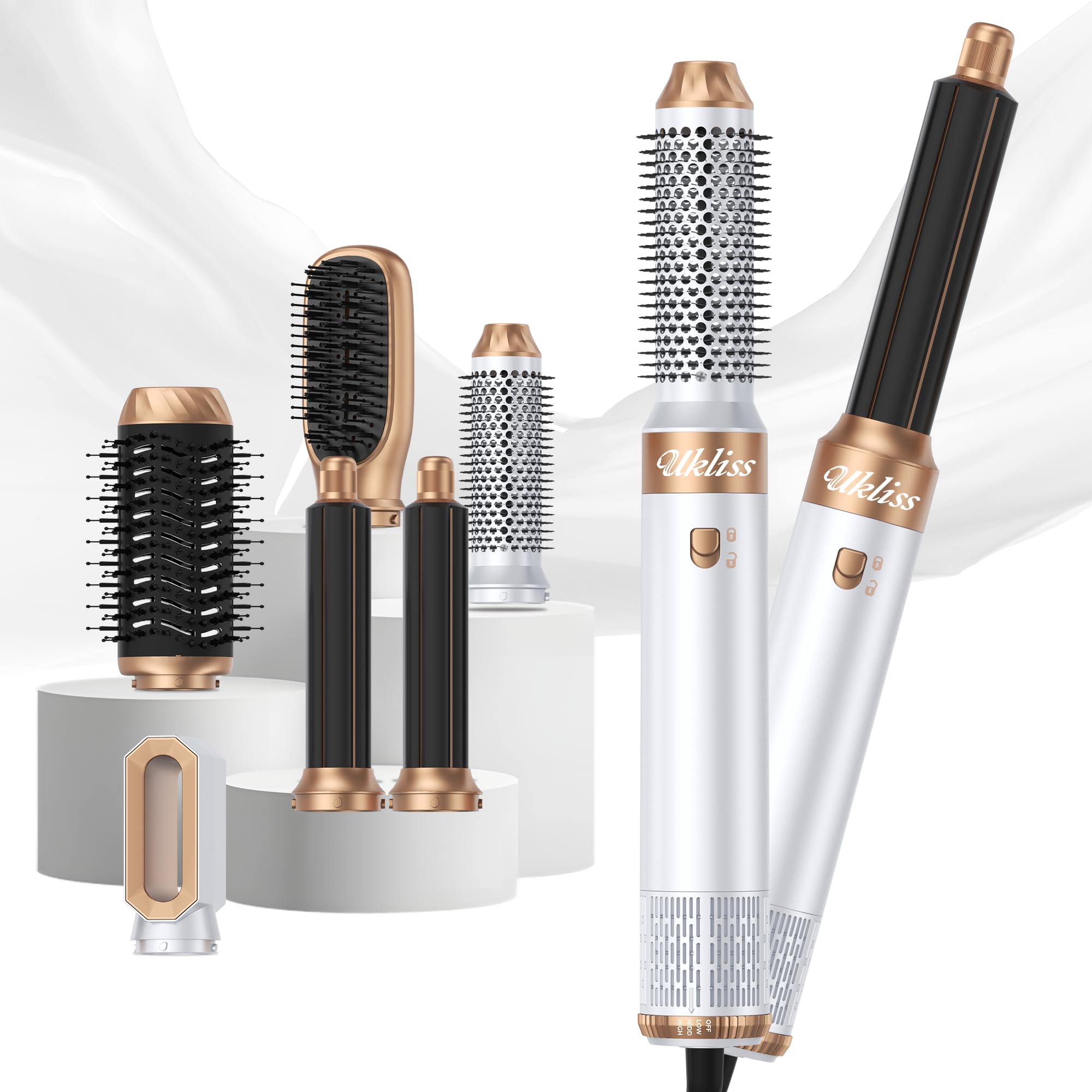 Ukliss Hot Air Brush 6 in 1 Hair Styler, Ionic Blow Dryer Brush for Fine & Normal Hair, Auto Curler Volumizer Straightener with 