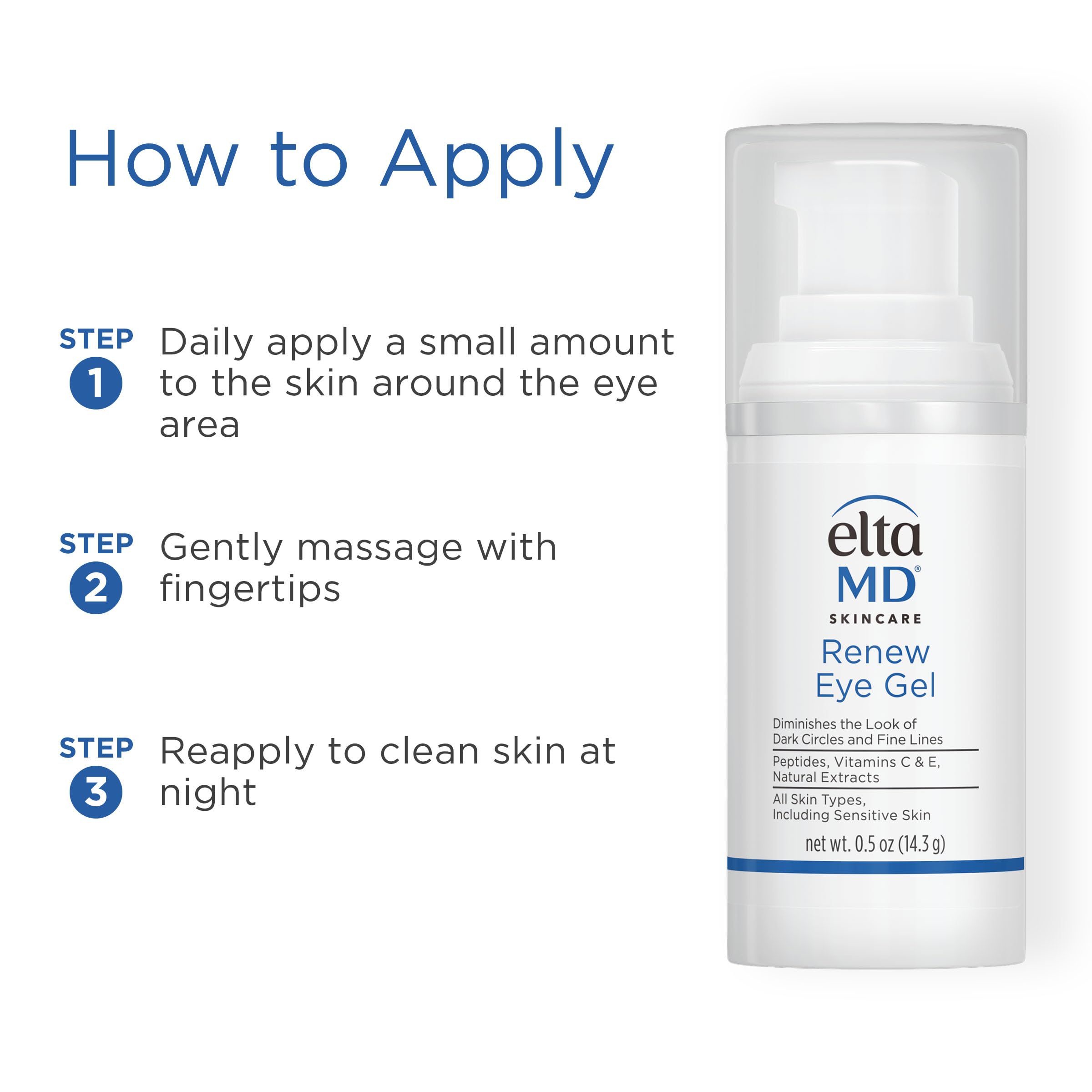 Eltamd Renew Eye Gel, Eye Serum For Dark Circles And Puffiness, Under Eye Serum, Minimizes Fine Lines And Wrinkles, 0.5 Oz Pump