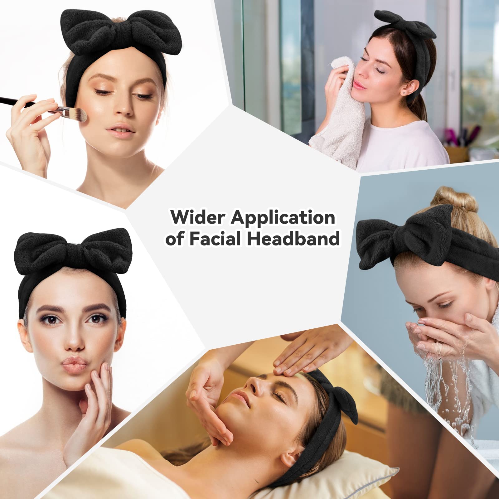 Ondder Black Spa Headband For Women And Girls - Washing Face, Bow Skincare Headbands, Makeup, Shower Hair Accessories