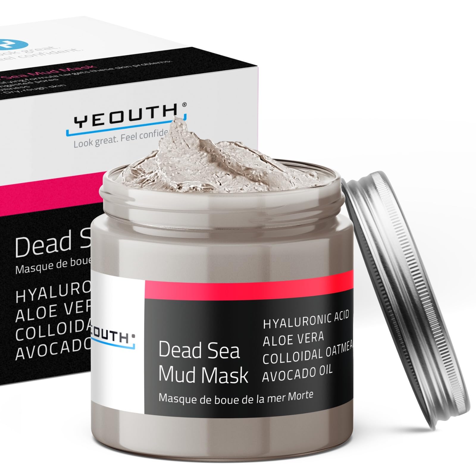 YEOUTH Dead Sea Mud Mask with Hyaluronic Acid and Avocado Oil, Revitalizing Facial Masks for Smoother, More Radiant Skin, Face M