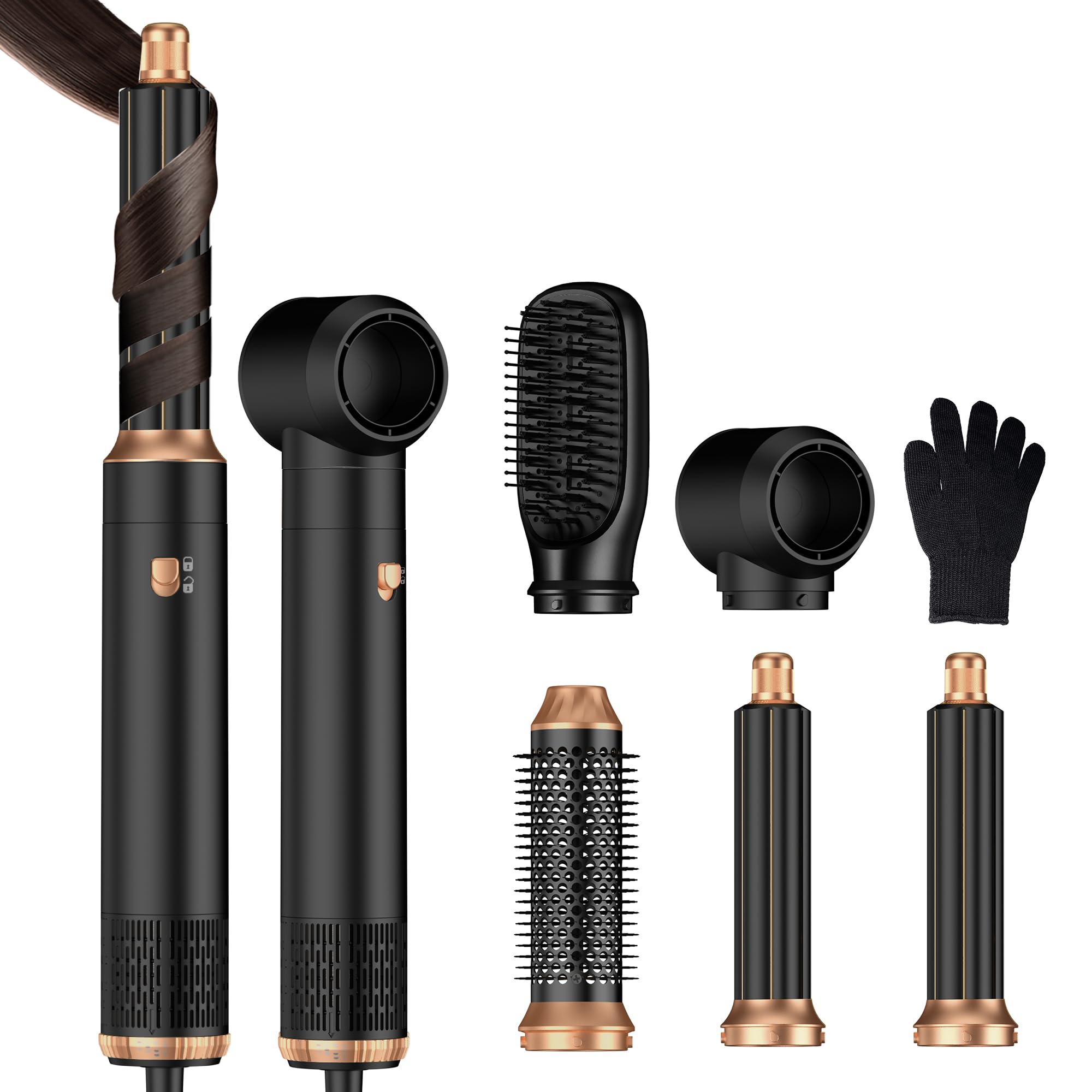 Blow Dryer Brush 5 in 1 Set,Hair Care Air Curling Wrap Air Curler, Hot Air Styler Round Brush Blow Dryer Curling Iron Hair Styli