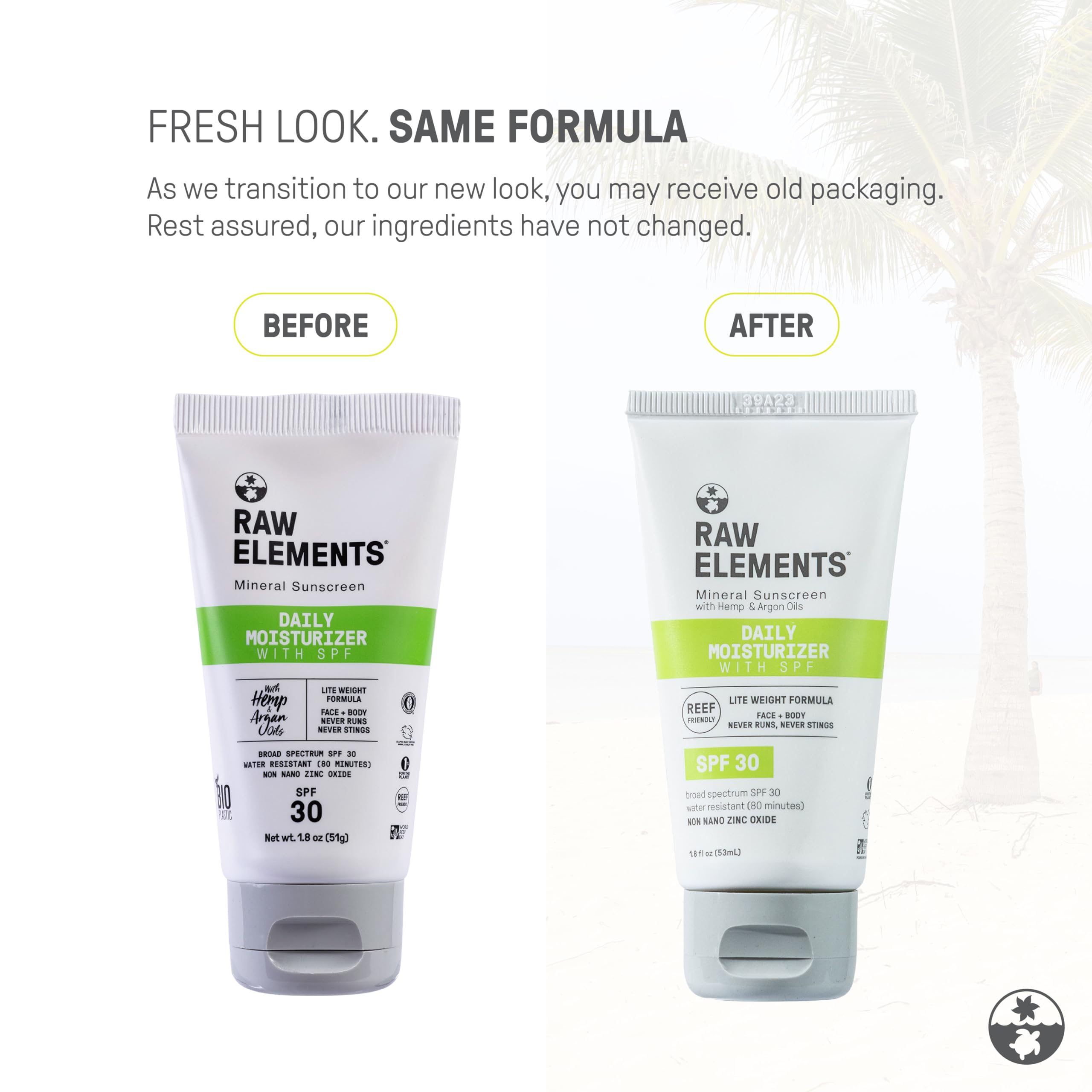 Raw Elements Daily Lifestyle Moisturizer Bio-Resin Tube - SPF 30, UVA-UVB Protection, Non-Nano Zinc, Reef-Safe, Water Resistant,