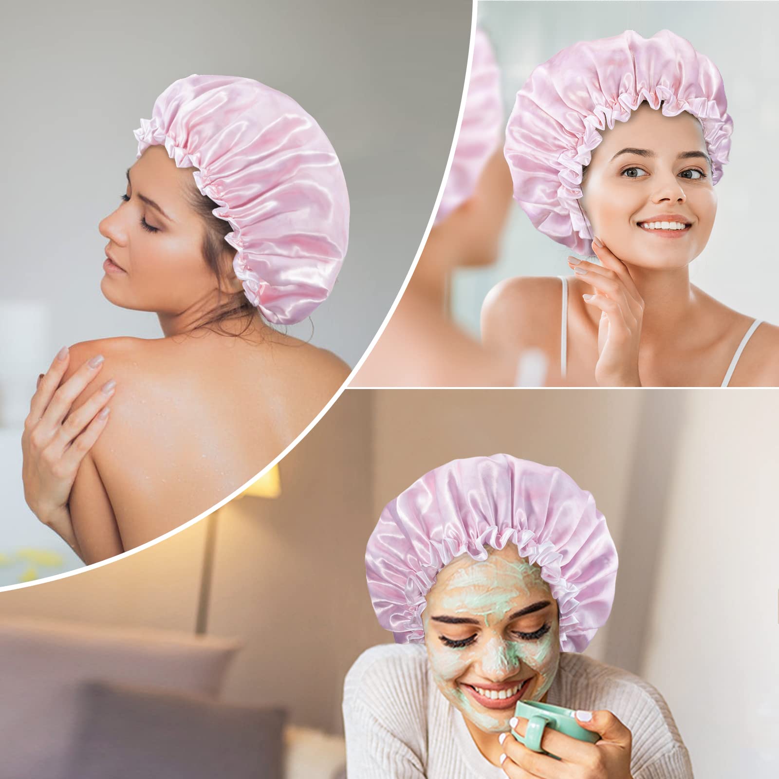 Aquior Shower Caps, Reusable Shower Cap For Women, Double Layer Waterproof Hair Cap, Large Size For All Hair Lengths,For Girls S