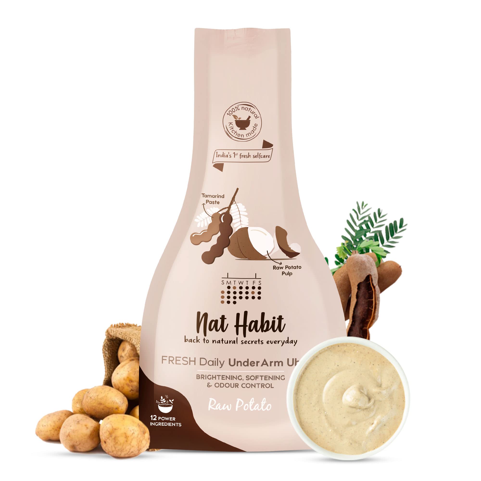Nat Habit Raw Potato Underarm Ubtan & Scrub For Brightening, Whitening, Softening, Odour Control & Remove Darkness With Tamarind