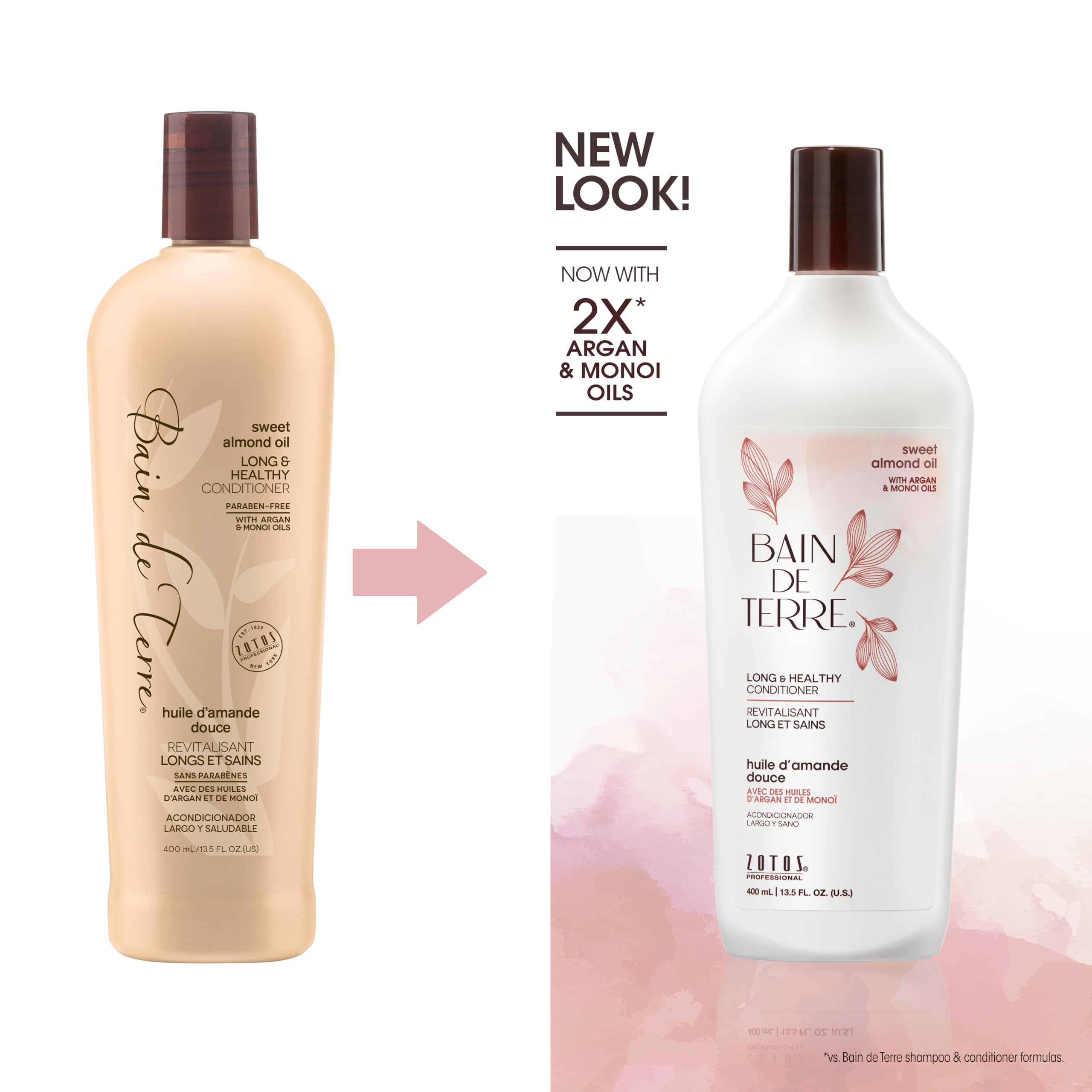 Bain De Terre Long & Healthy Conditioner  Sweet Almond Oil  Long & Growing Hair  Argan & Monoi Oils  Paraben Free  13.5 Fl Oz