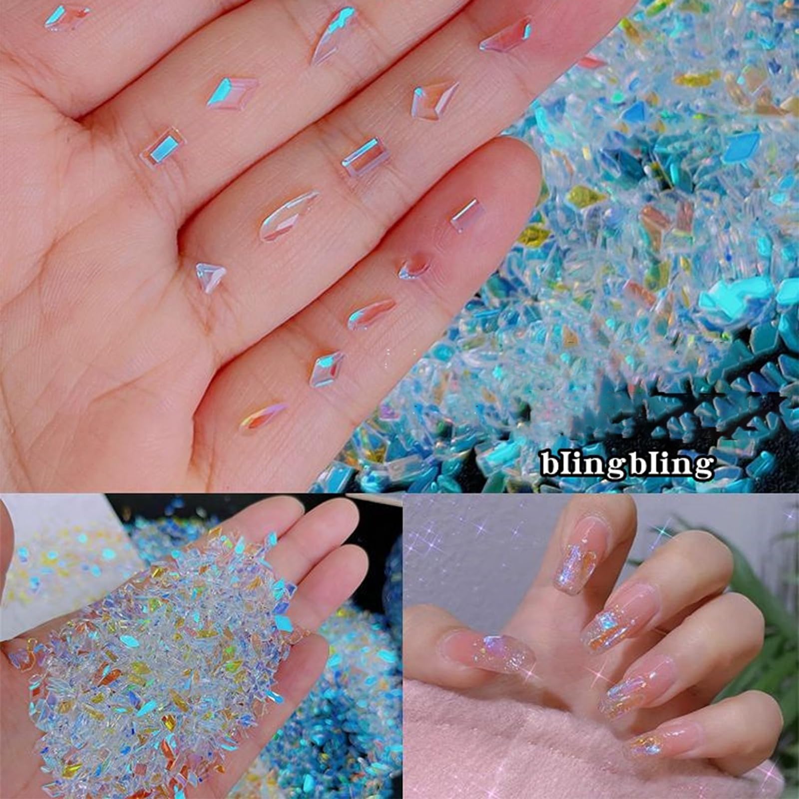 200Pcs Aurora Nail Art Rhinestones Multi Shapes Mix 3D Glass Crystal Nail Gems Nail Charms Craft Heart Bear Star Irregular Iride