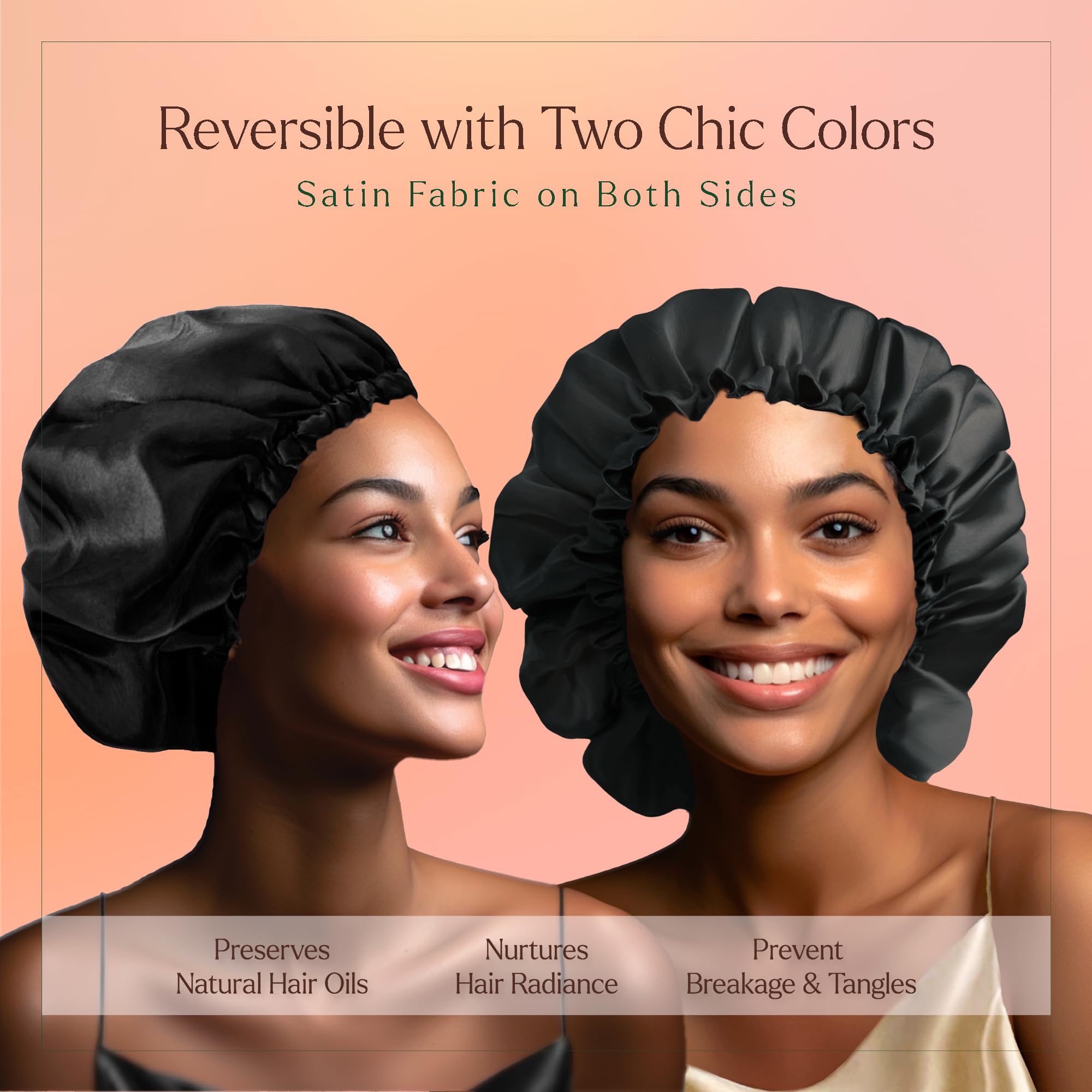Silvr Bear Satin Sleep Bonnet For Women | Hair Sleep Bonnet| Great For Thick And Curly Hair | Reversible Black Satin Bonnet