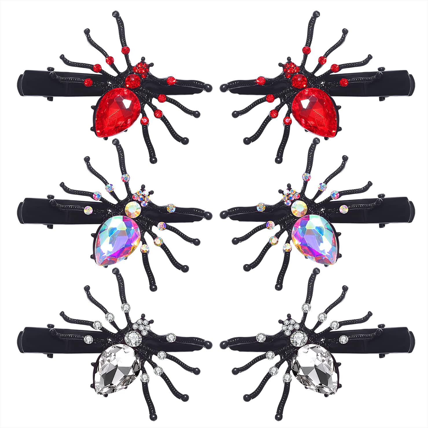 Spider Hair Clips Sparkle Crystal Spider Hairpins Rhinestone Long Alligator Clips for Women Girls Halloween Party Hair Accessory