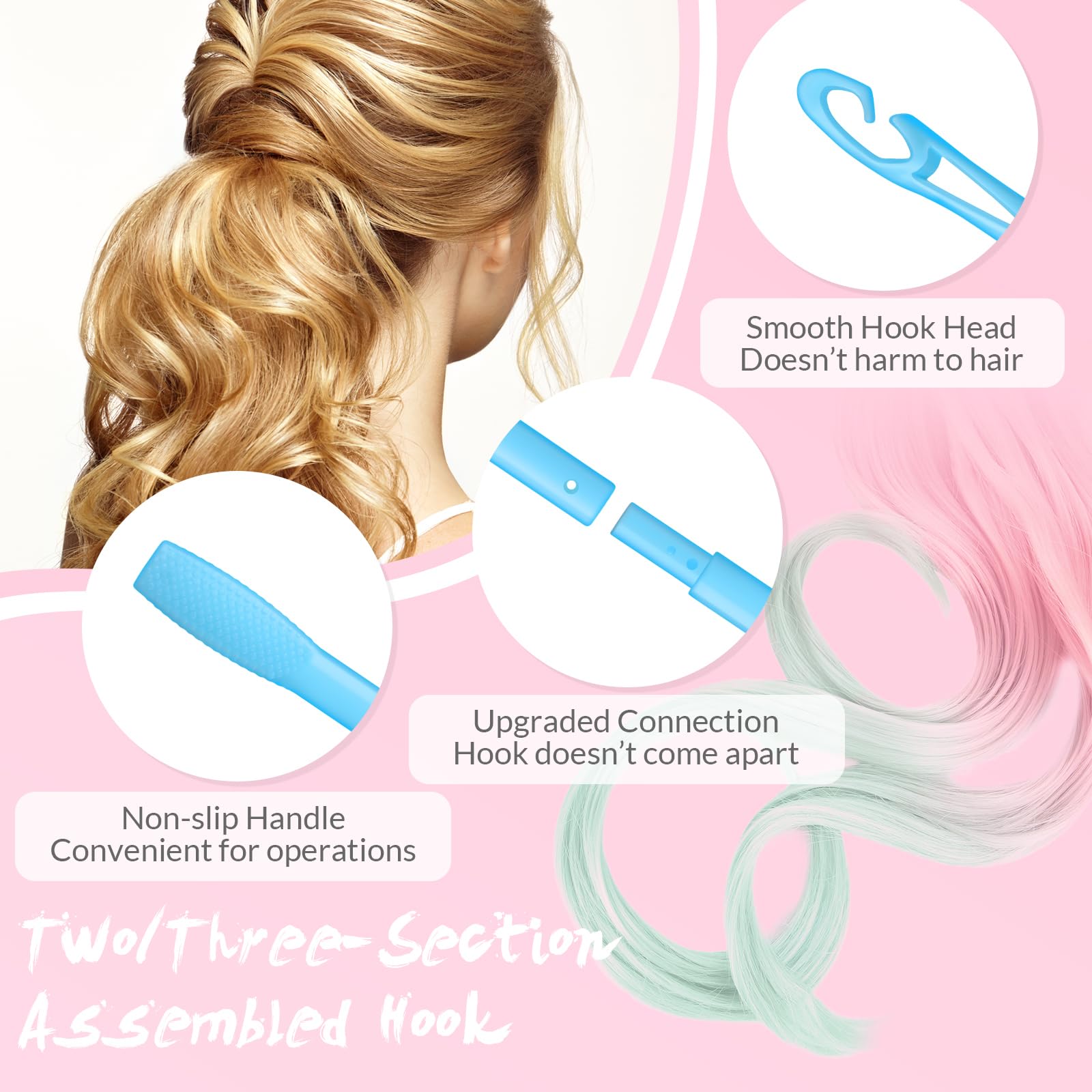 Yilloog 4 Pcs Spiral Hair Curlers For Long Wave Styling - Heatless Hook Curls In 13.8 And 22 Inch Lengths (Light Blue, Pink)