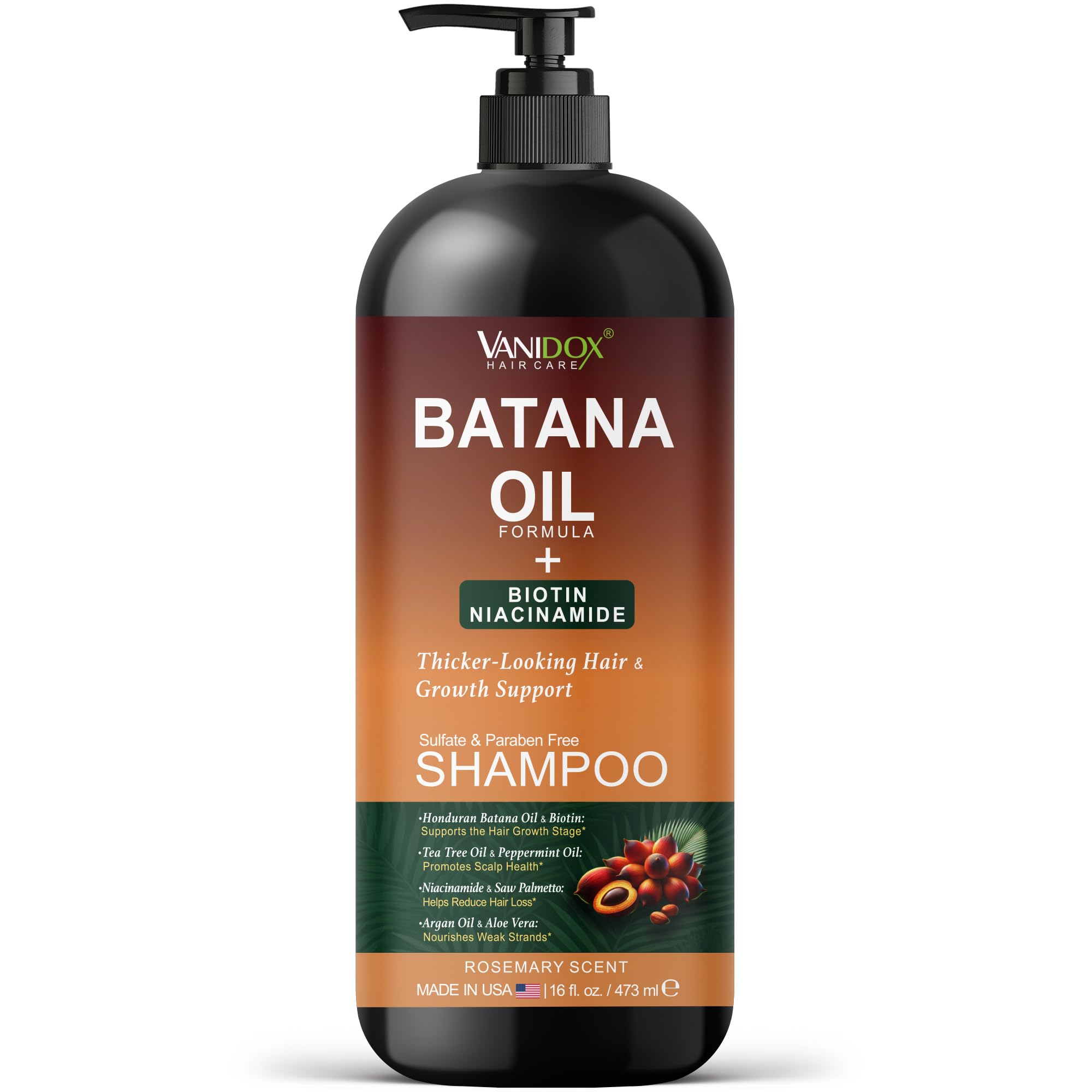 VANIDOX Batana Oil Shampoo - Biotin & Niacinamide Enriched - Sulfate-Free, Paraben-Free - Moisturizing & Strengthening Hair Clea