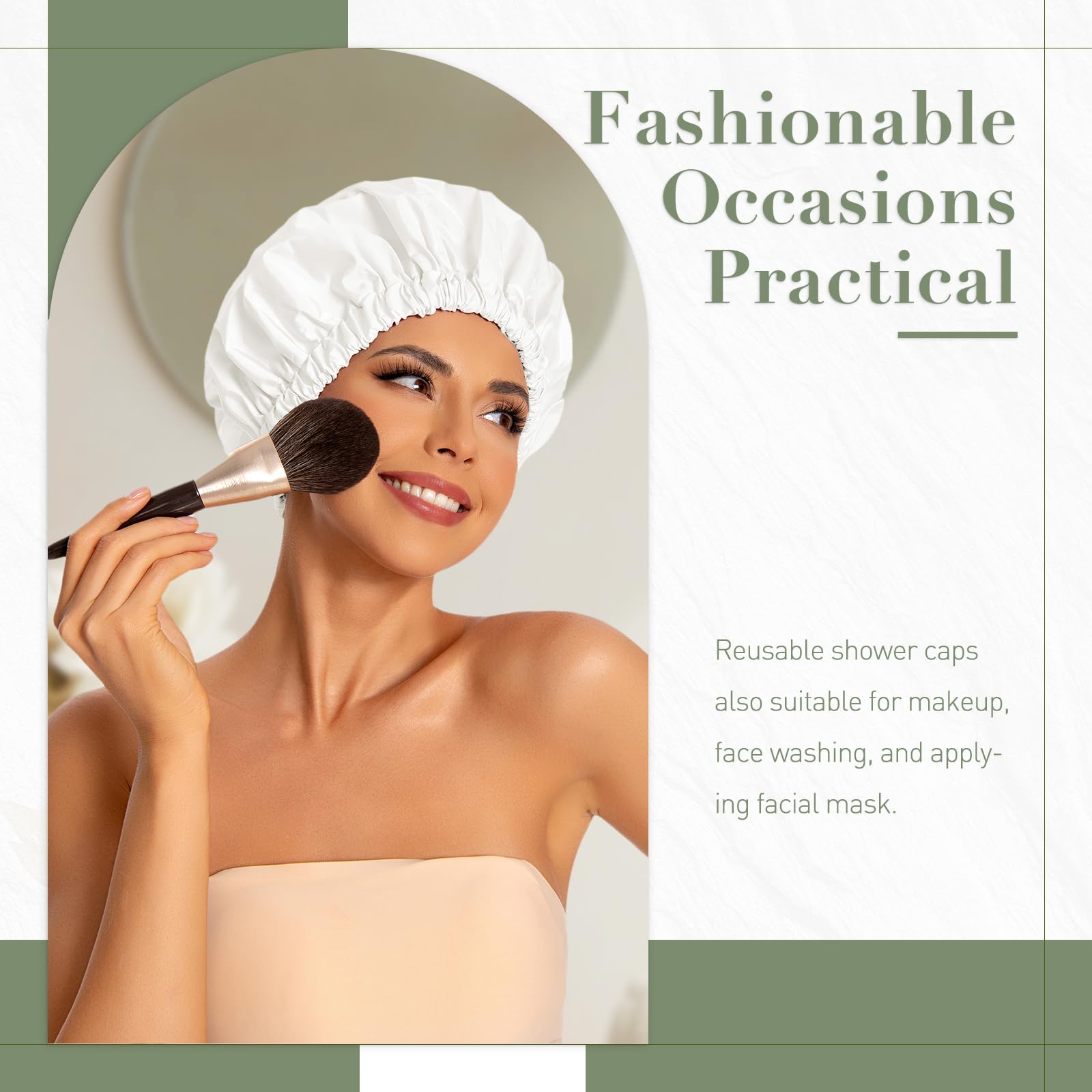 Reusable Shower Cap For Women, Large Waterproof Shower Bonnet Washable Elastic Band Bath Hair Hat For Long Hair, Braids(White)