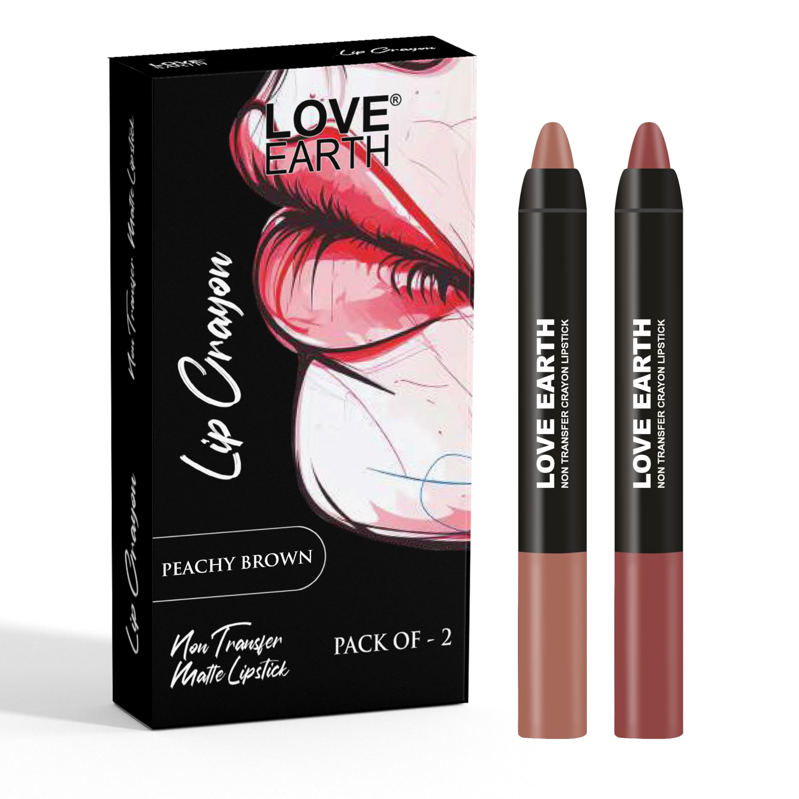 Love Earth Lip Crayon NonTransfer LipstickPeachy Brown | Lightweight & Longlasting, Smudge Proof, Transferproof, Matte Lipstic