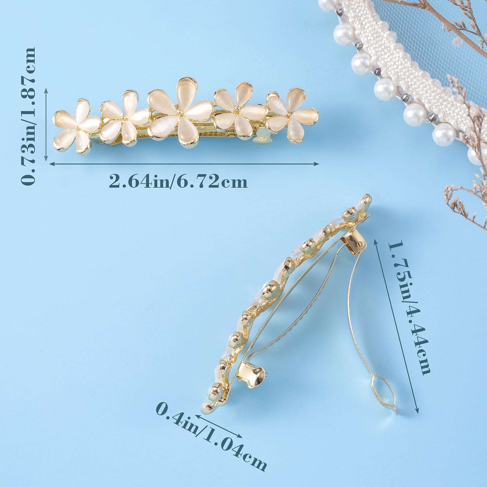 HINZIC 2 Pcs 2.64inch Flower Opal Hair Clips Gold Sparkly Wedding Barrettes Fancy Hair Pins Valentines Wedding Prom Engagement B