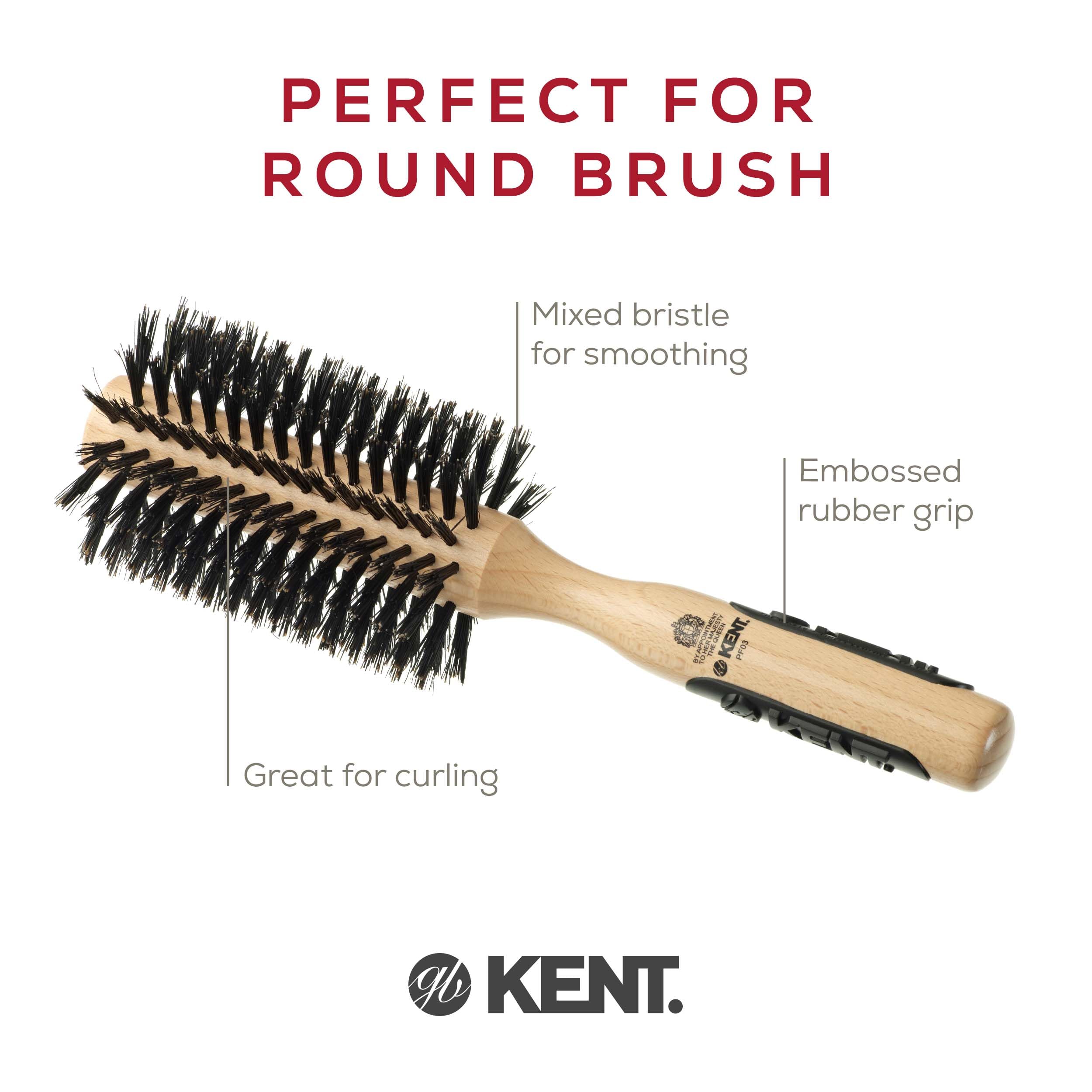 Kent Pf03 Round Curling Brush With Hard Natural Boar Bristle - Hair Drying Brush, Round Hair Brush, And Blowout Brush - Small Ro