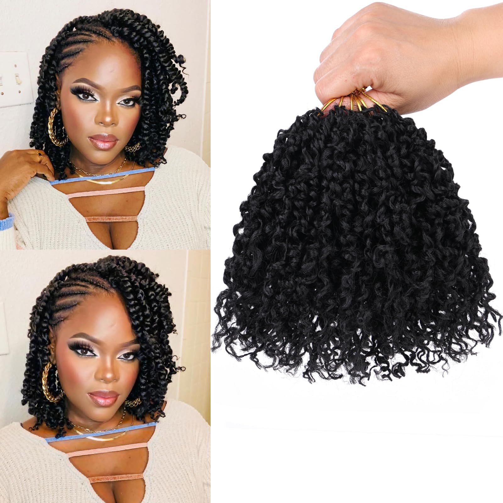 Unionbeauty 6 Inch Yanky Twist Crochet Braids Hair 8Packs Natural Black Pre-twisted Micro Passion Twist Crochet Hair Pre-looped 