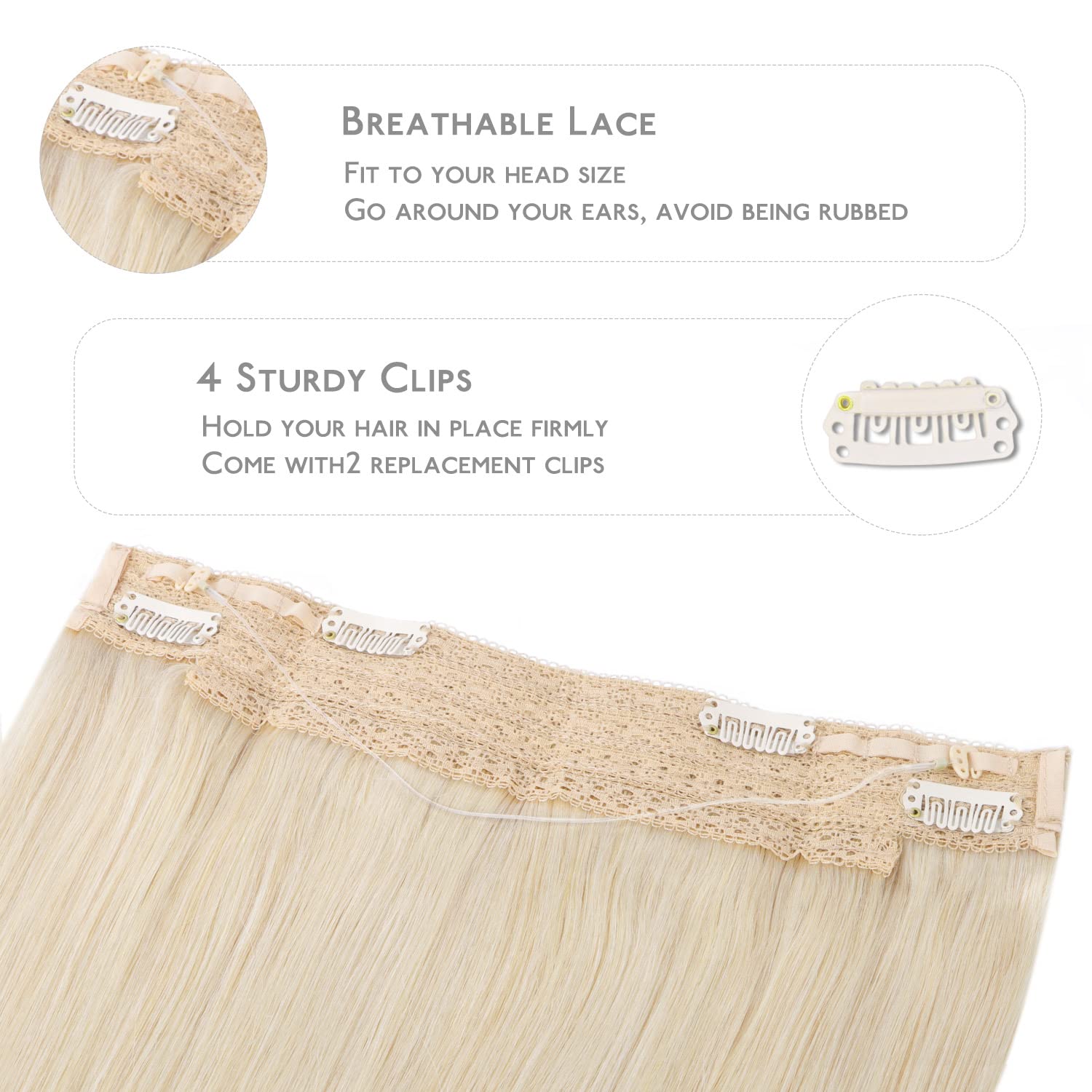 Wennalife Wire Hair Extensions (Increase 50% Lifespan) Real Human Hair 16 Inch 95G Platinum Blonde Remy Wire Hair Extensions Inv