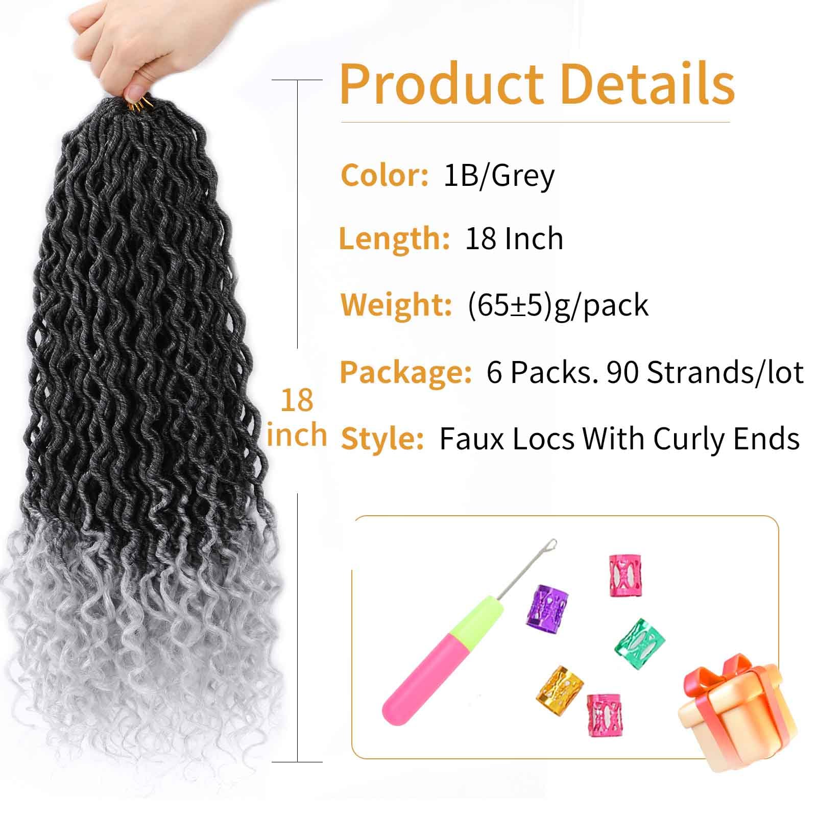 Faux Locs Crochet Hair 18 Inch 6 Packs Ombre Grey Goddess Locs Crochet Hair Pre Looped Crochet Faux Locs With Curly Ends Soft Lo