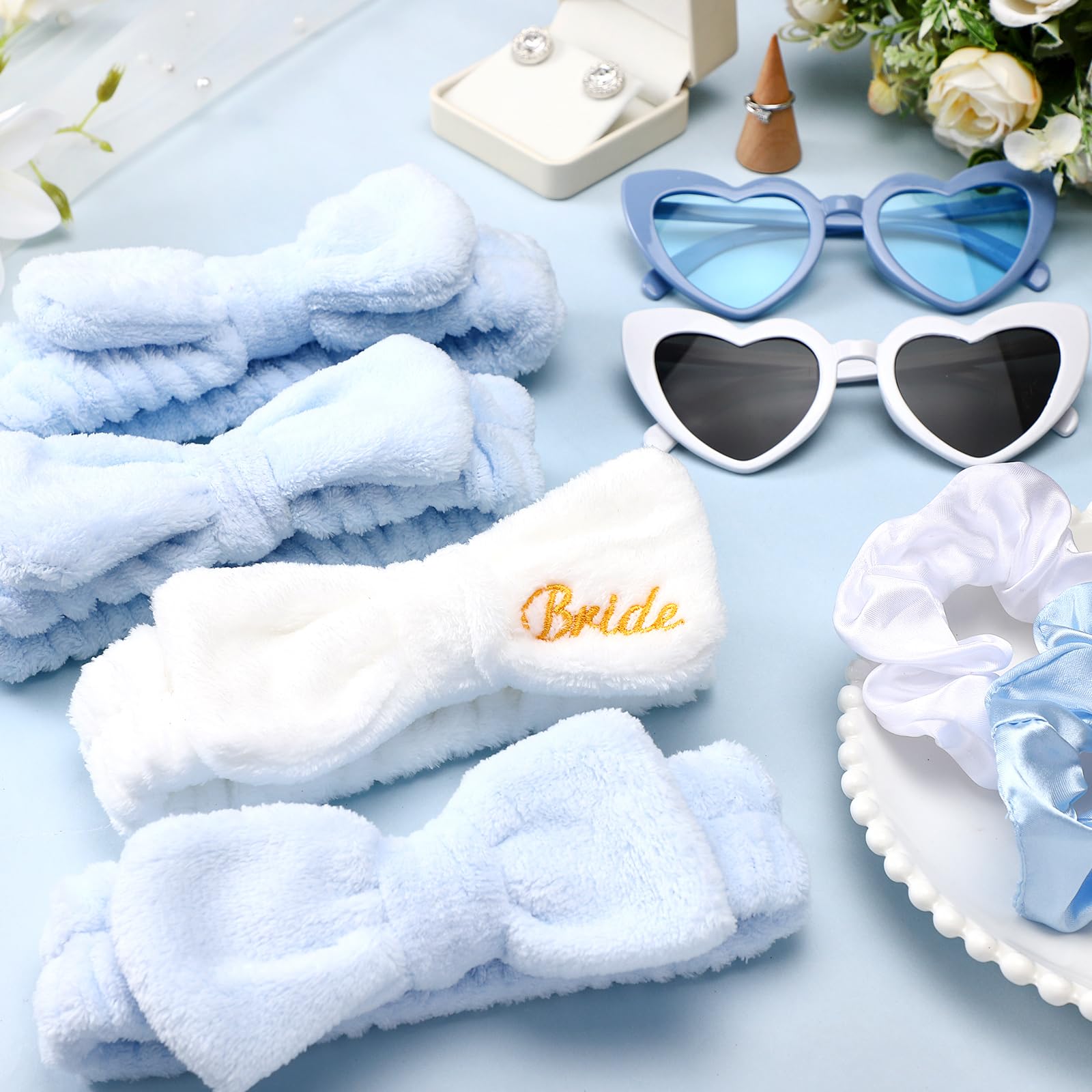 Geiserailie 36 Pcs Bachelorette Party Accessories 12 Bride Spa Headbands 12 Bridesmaid Scrunchies Ties 12 Bachelorette Sunglasse