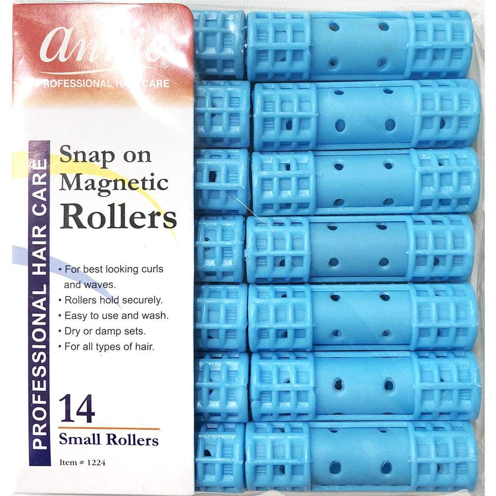 Annie Snap On Small Magnetic Hair Rollers For Hair Curling And Perm Styling - Blue 1/2'' - Set Of (14)