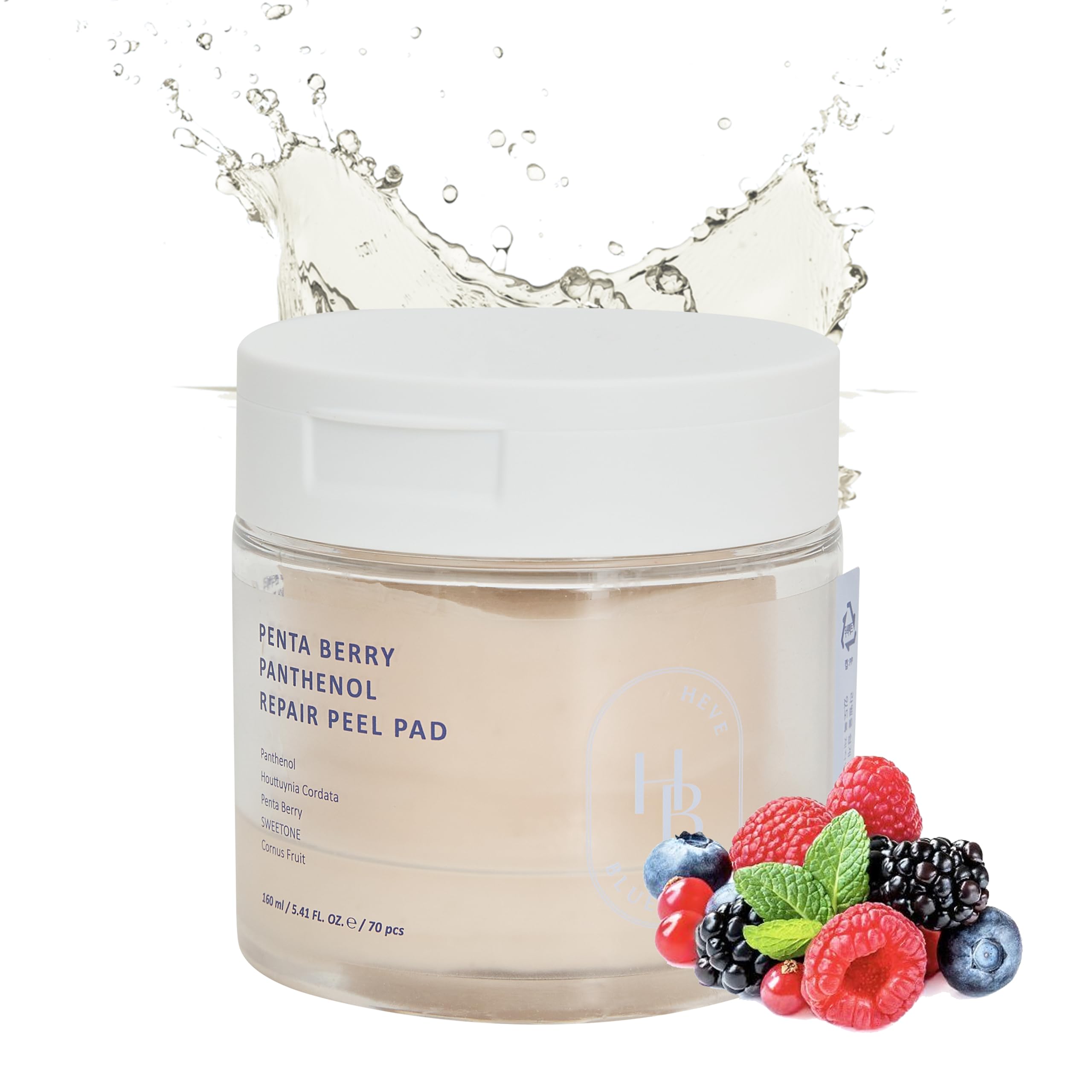 HEVEBLUE Penta Berry Panthenol Repair Peel Pad - 70 Pads, Vegan, Biodegradable, Toner Pad, Exfoliating, Refine Skin Texture, Str