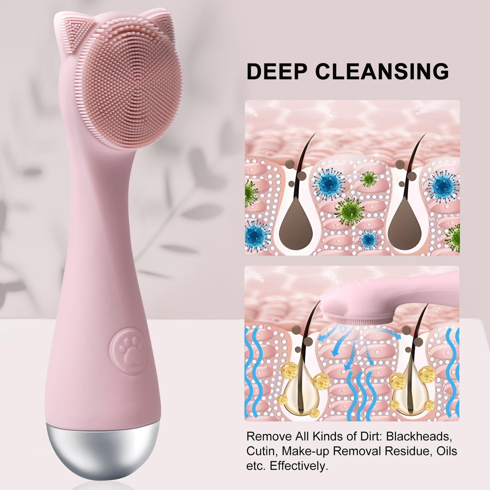 Facial Cleansing Brush, Silicone Face Scrubber Exfoliator For Men & Women, Electric Face Brush Waterproof, With 3 Speeds Adjusta