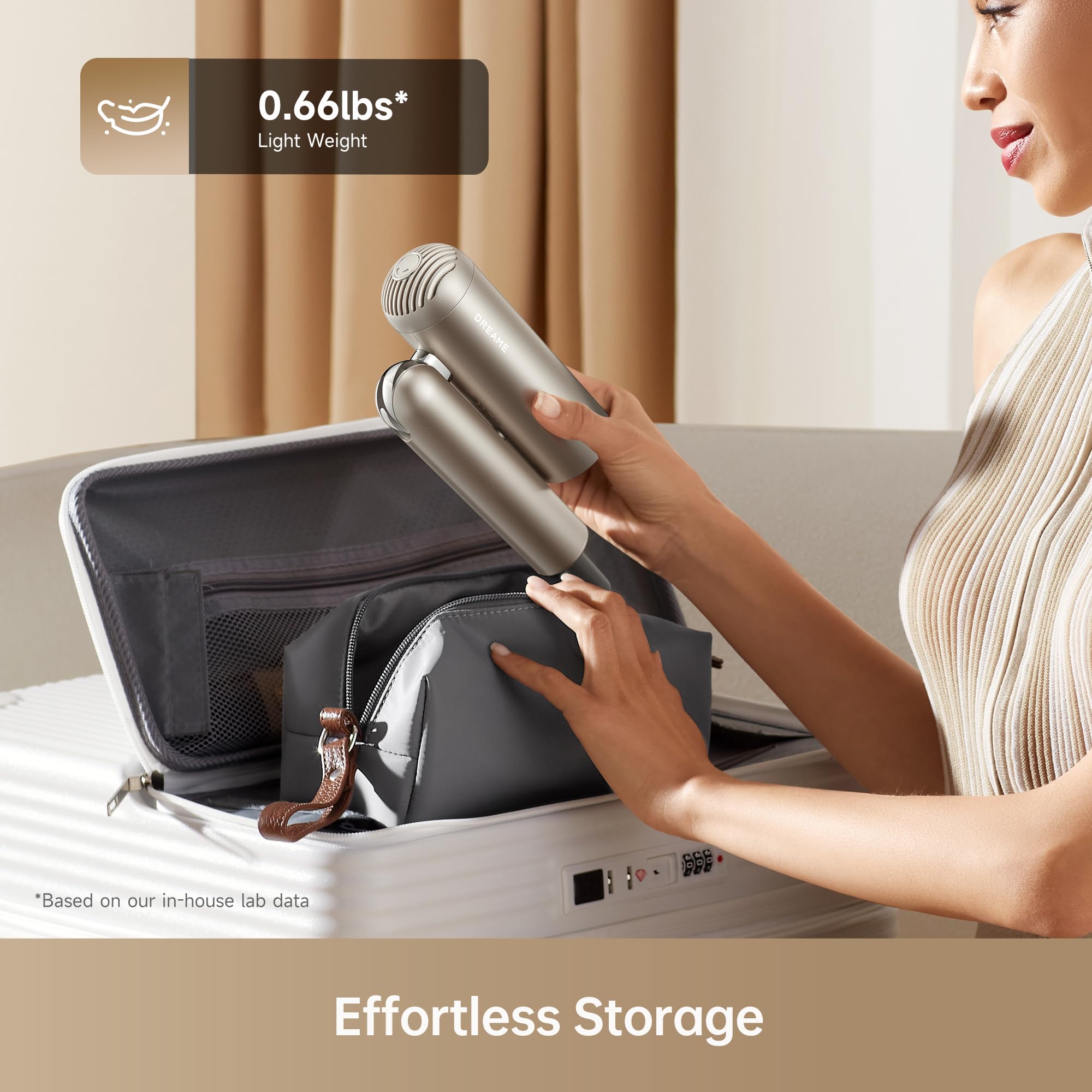 dreame Pocket Hair Dryer, Foldable Blow Dryer, 0.66 lbs Ultra Lightweight, 40s Fast Drying, 5 Adjustable Temperature Levels, 300