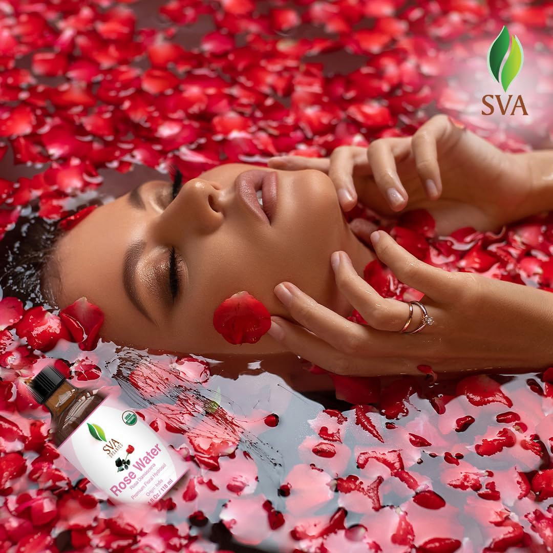Sva Organics Rose Water 4Oz (118 Ml) Refreshing Rose Water Spray For Skin Care, Skin Hydration, Bath, Soaps, Haircare & Aromathe