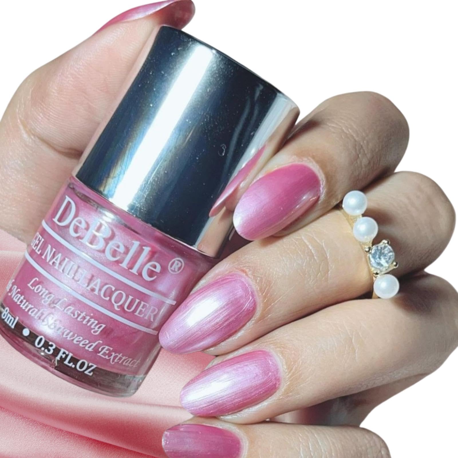 DeBelle Gel Nail Polish Roselin Fiesta (Metallic Rose Pink Nail Paint)|Non UV  Gel Finish |Chip Resistant | Seaweed Enriched Fo