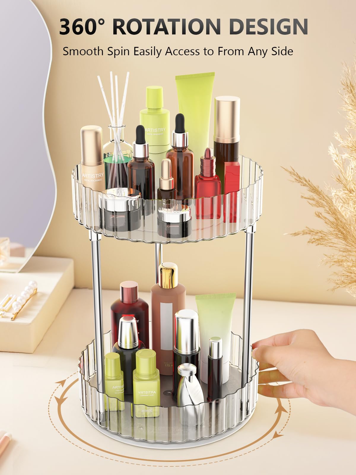 Wnyt Makeup Organizer,360 Rotating Makeup Organizer, 2-Tier Round Rotating Skincare Organizer Countertop,Fits Bedroom, Bathroom,