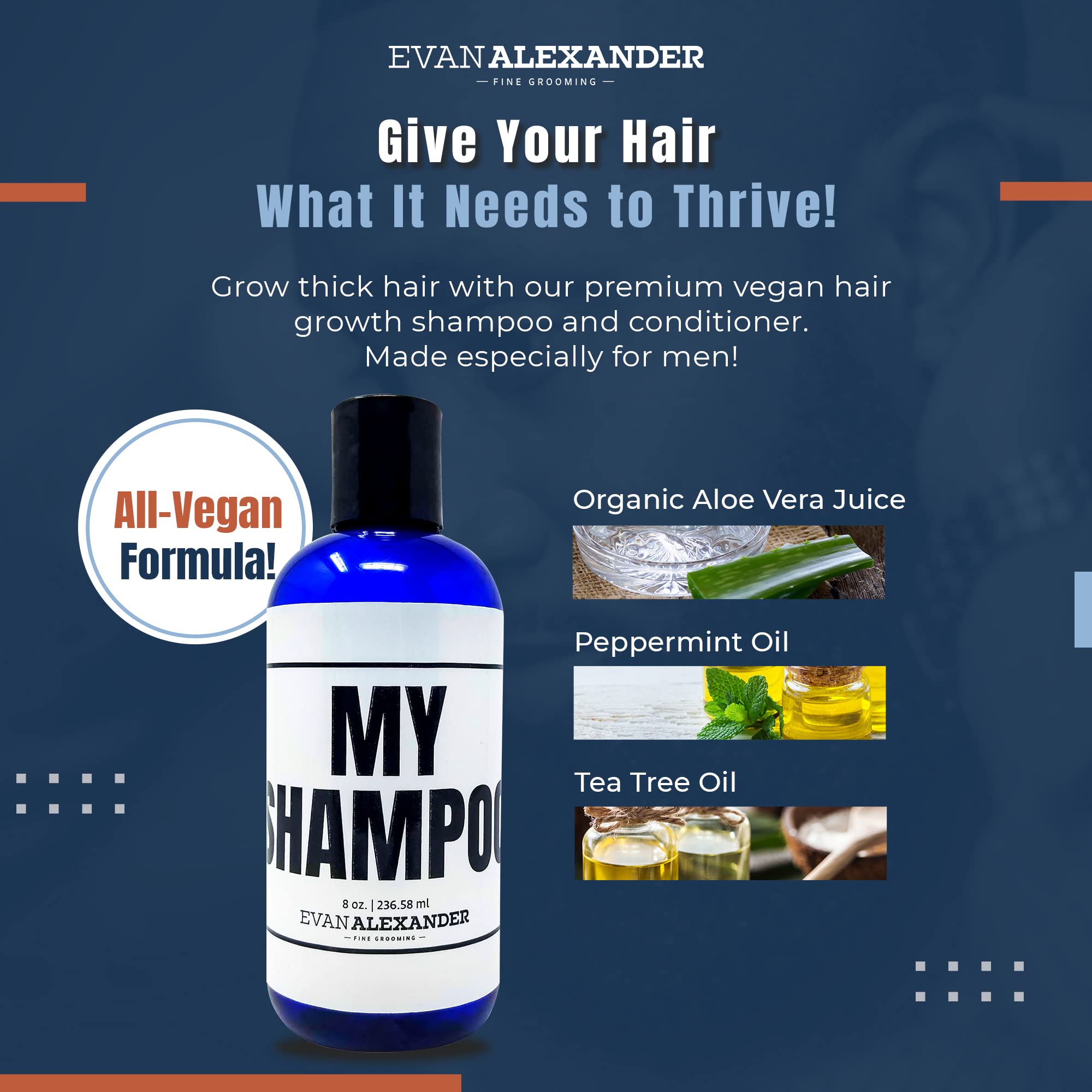 Evan Alexander Grooming MY Shampoo - Supports Hair Growth and Nourishes the Scalp with Peppermint Oil, Tea Tree Oil, Organic Alo