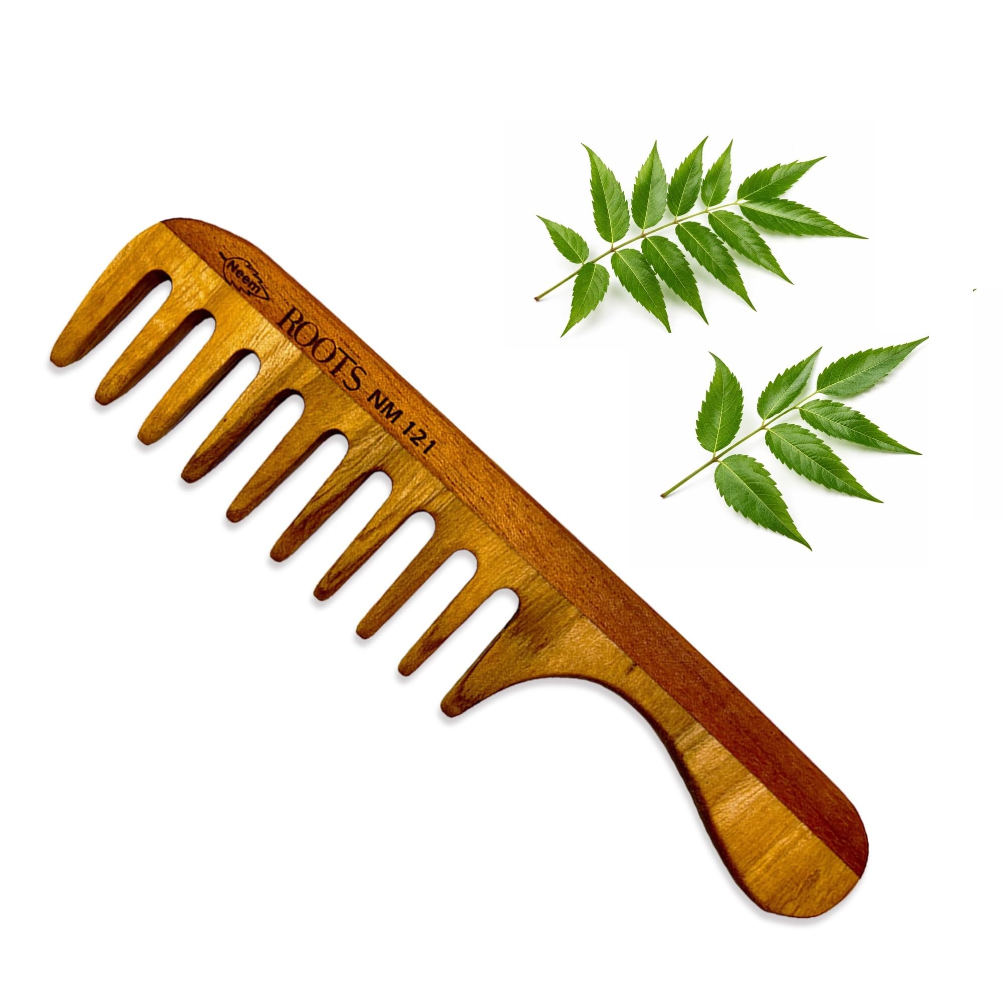 Roots Neem Wooden Comb | For Hair Detangling & Dandruff Control | AntiStatic & Frizz Control | For All Hair Types (Nm152)