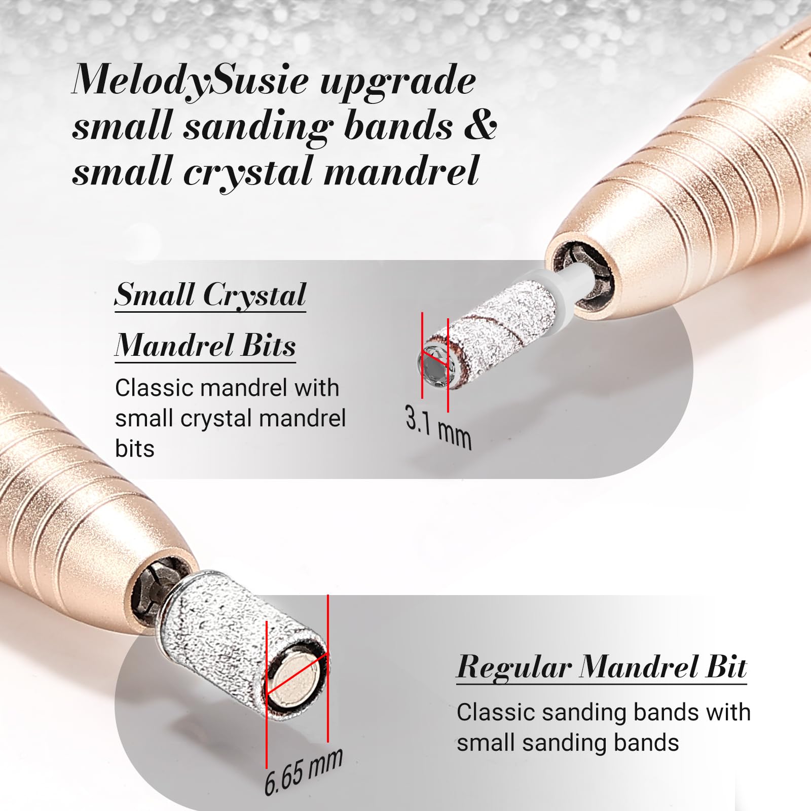 Melodysusie 50 Pcs Nail Drill Bits Small Sanding Bands With 3.1Mm Mandrel Bit, 180 Fine Grit Nail File For Acrylic Nails Gel Man