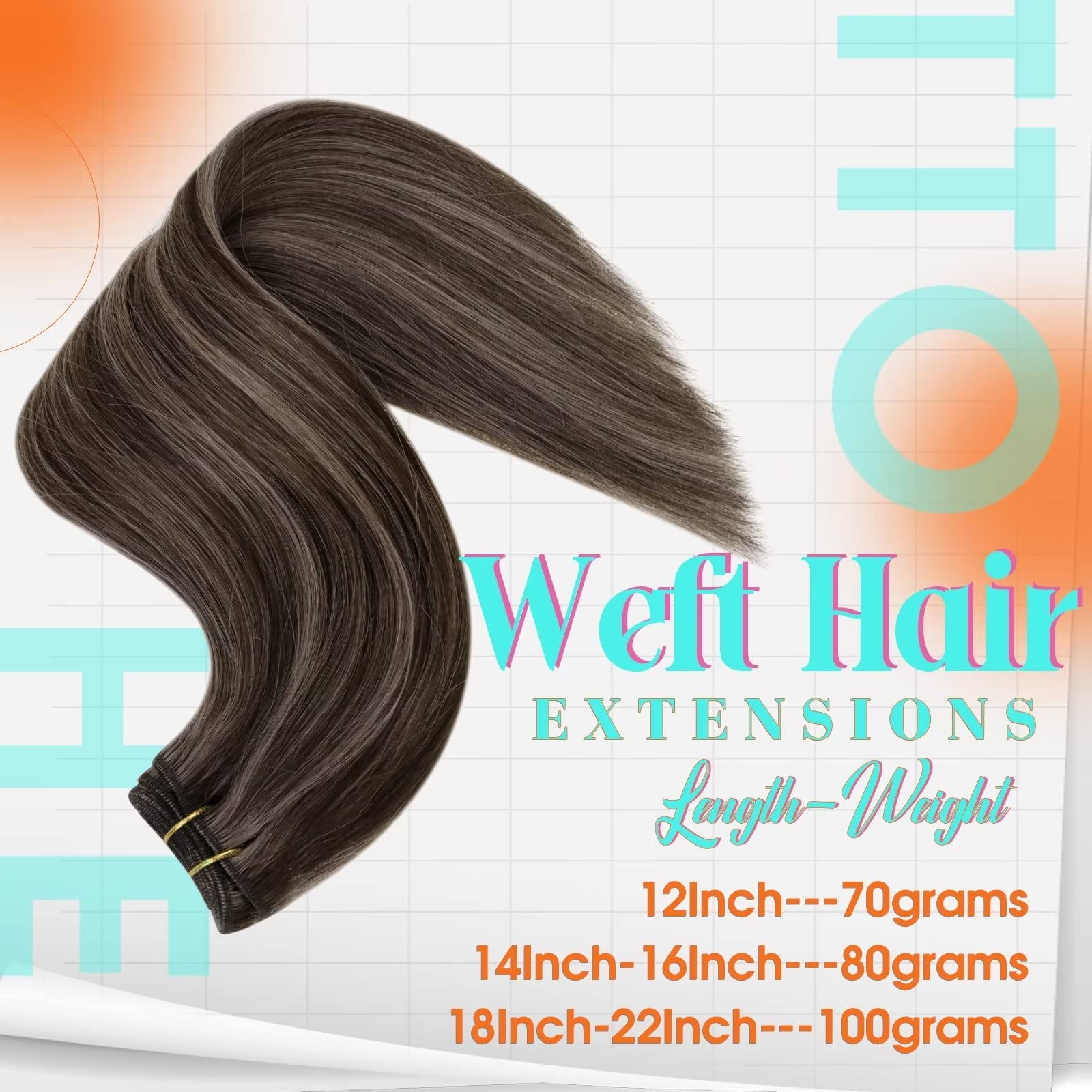 Hetto Ash Brown Sew in Extensions Human Hair Weft #2/8 Brown Highlighted Weft Hair Extensions Human Hair Bundles 100g 20 Inch Fu