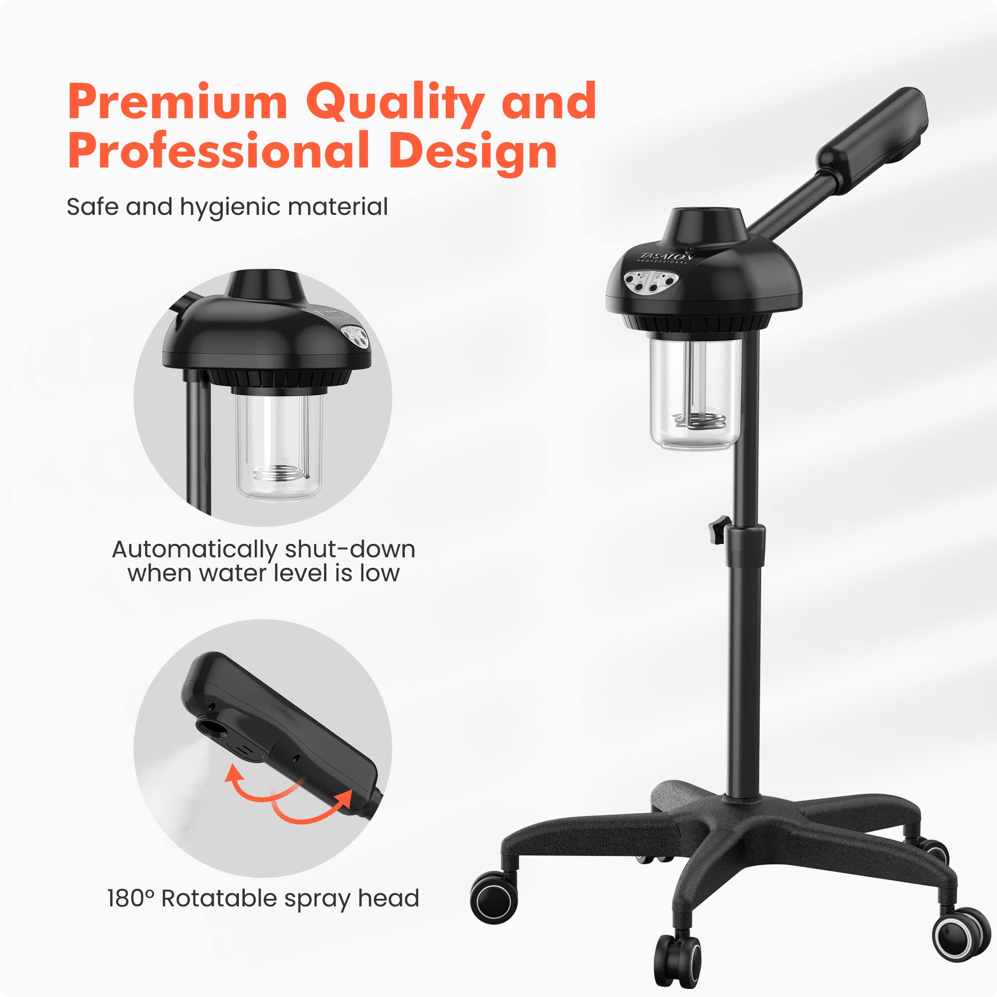 Tasalon Facial Steamer On Wheels - Face Steamer For Professional Skin Rejuvenation, Facial Steamer Kit For Home, Spa, Beauty Cli